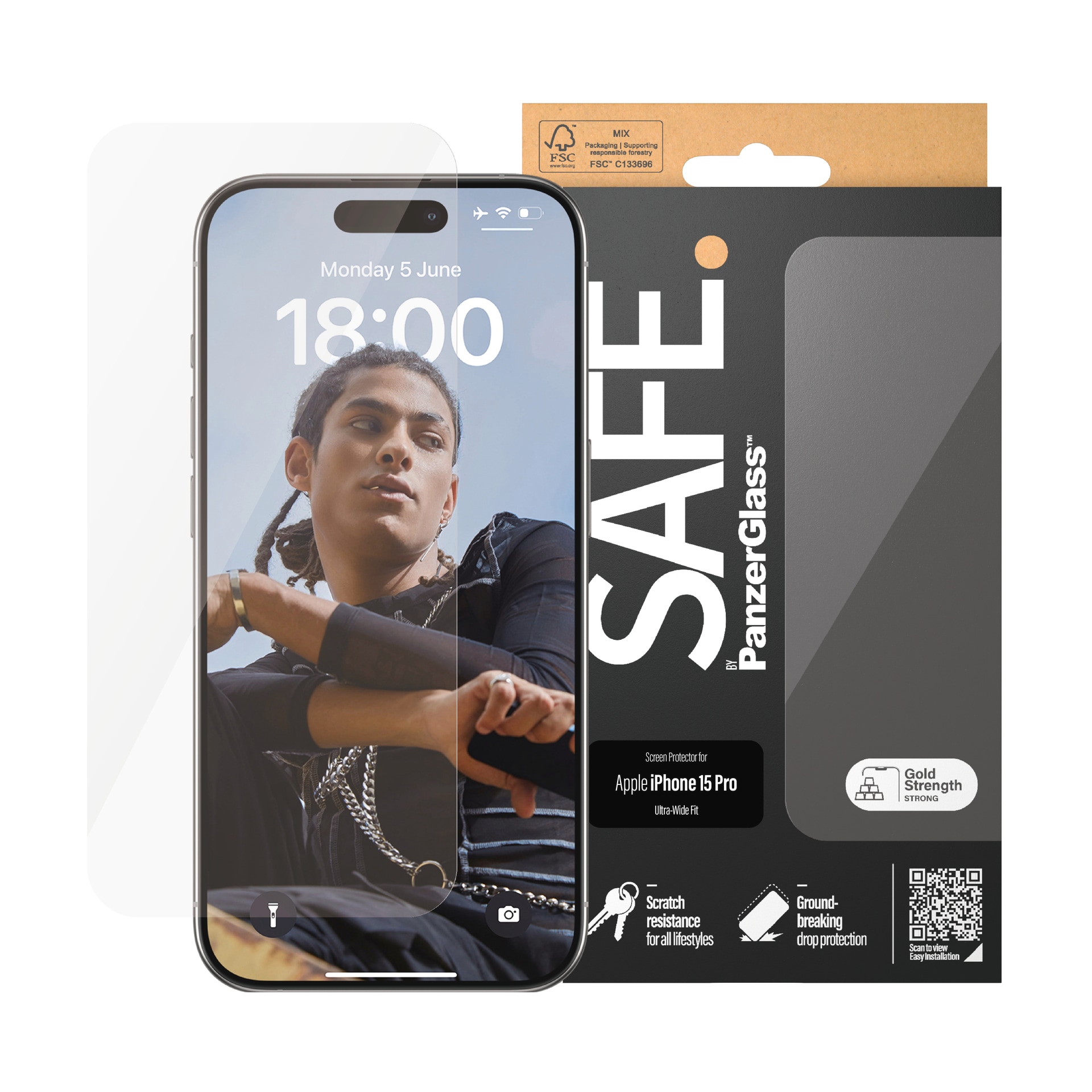 PanzerGlass Displayschutzglas »Screen Protector Glass«, für iPhone 15 Pro, Ultra Wide Fit