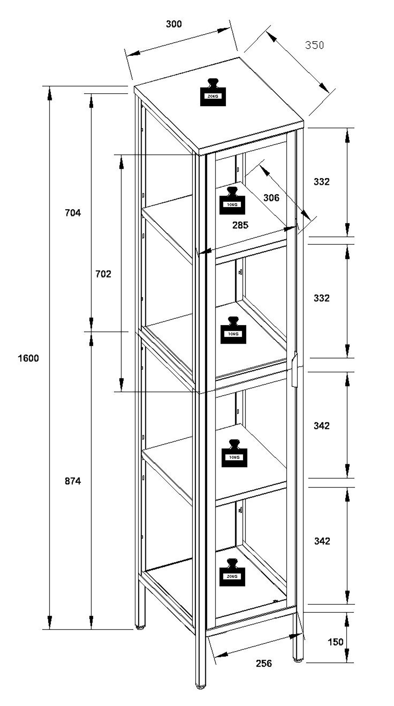 VCM Standvitrine »Stahl Glas Vitrine Schaukasten Floka XL« 1 Stk. tlg.