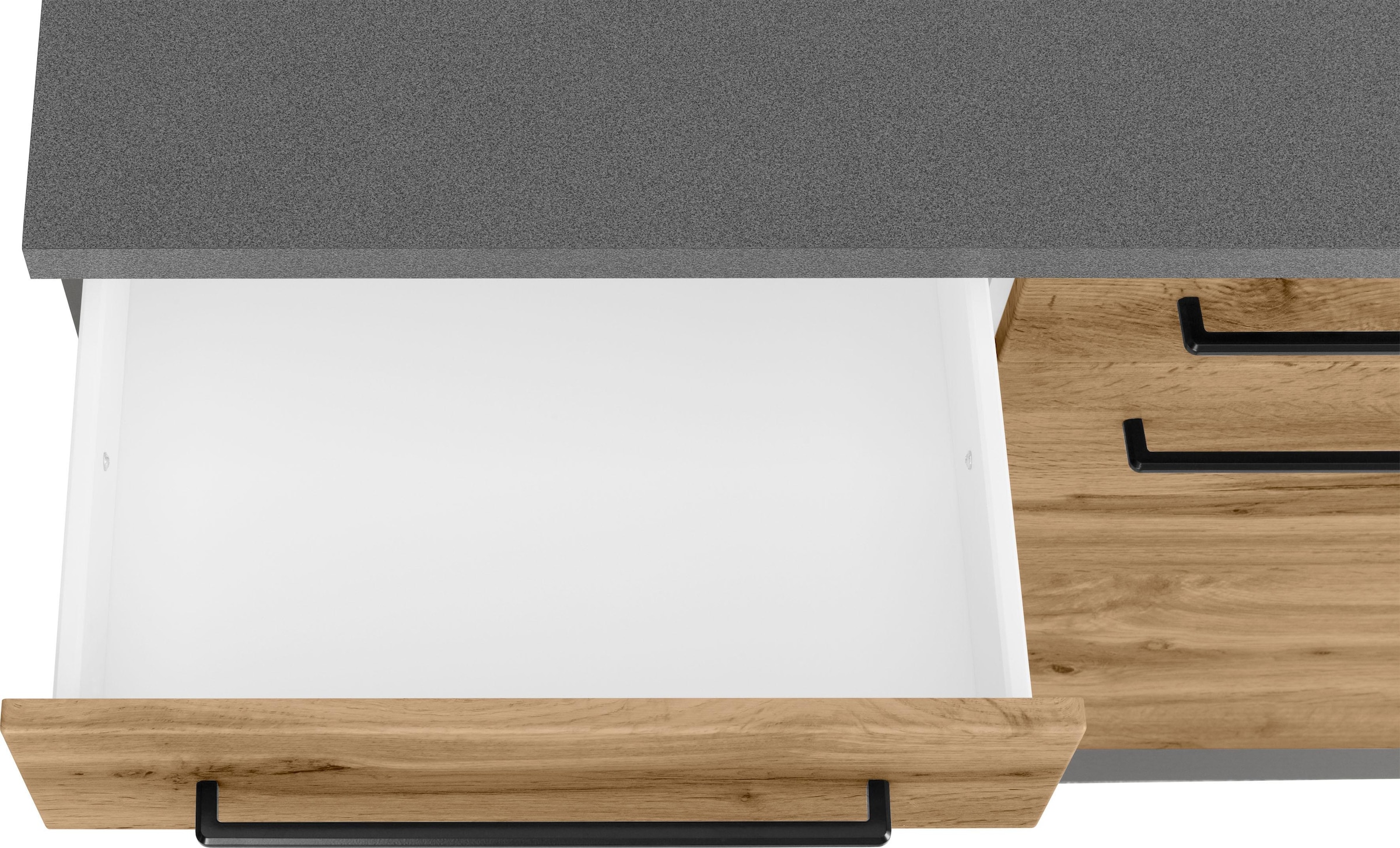 KOCHSTATION Küchenzeile »KS-Tulsa« mit E-Geräten, Breite 210 cm, schwarze Metallgriffe, MDF Fronten