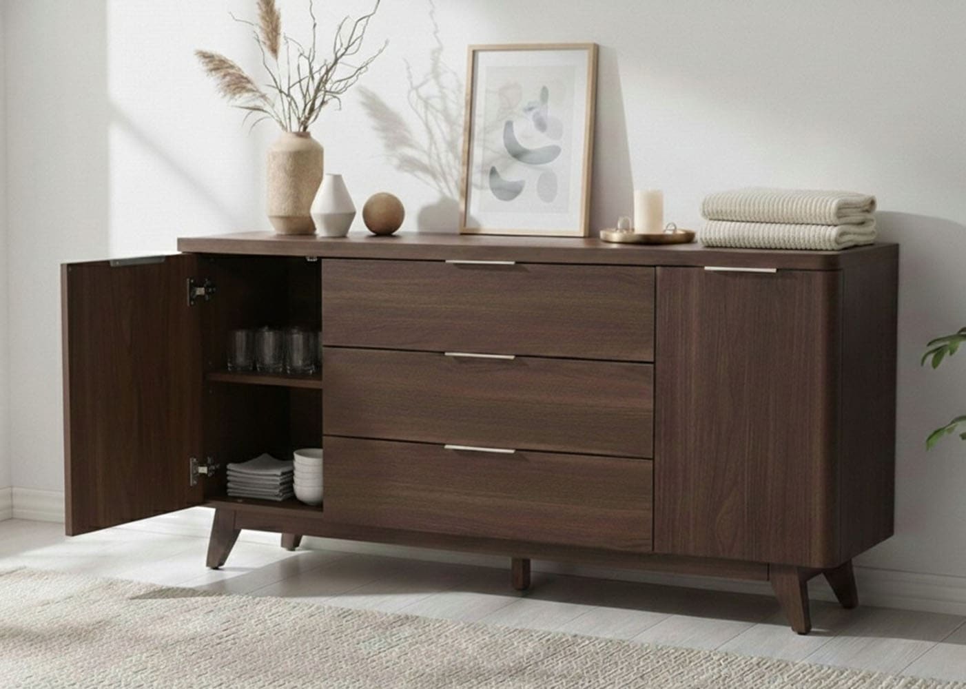 Jahnke Sideboard »LIBRE SB 160« Sideboard,Skandi,2 Türen + 3 Schubladen,Aluminiumgriffe,Breite 160 cm