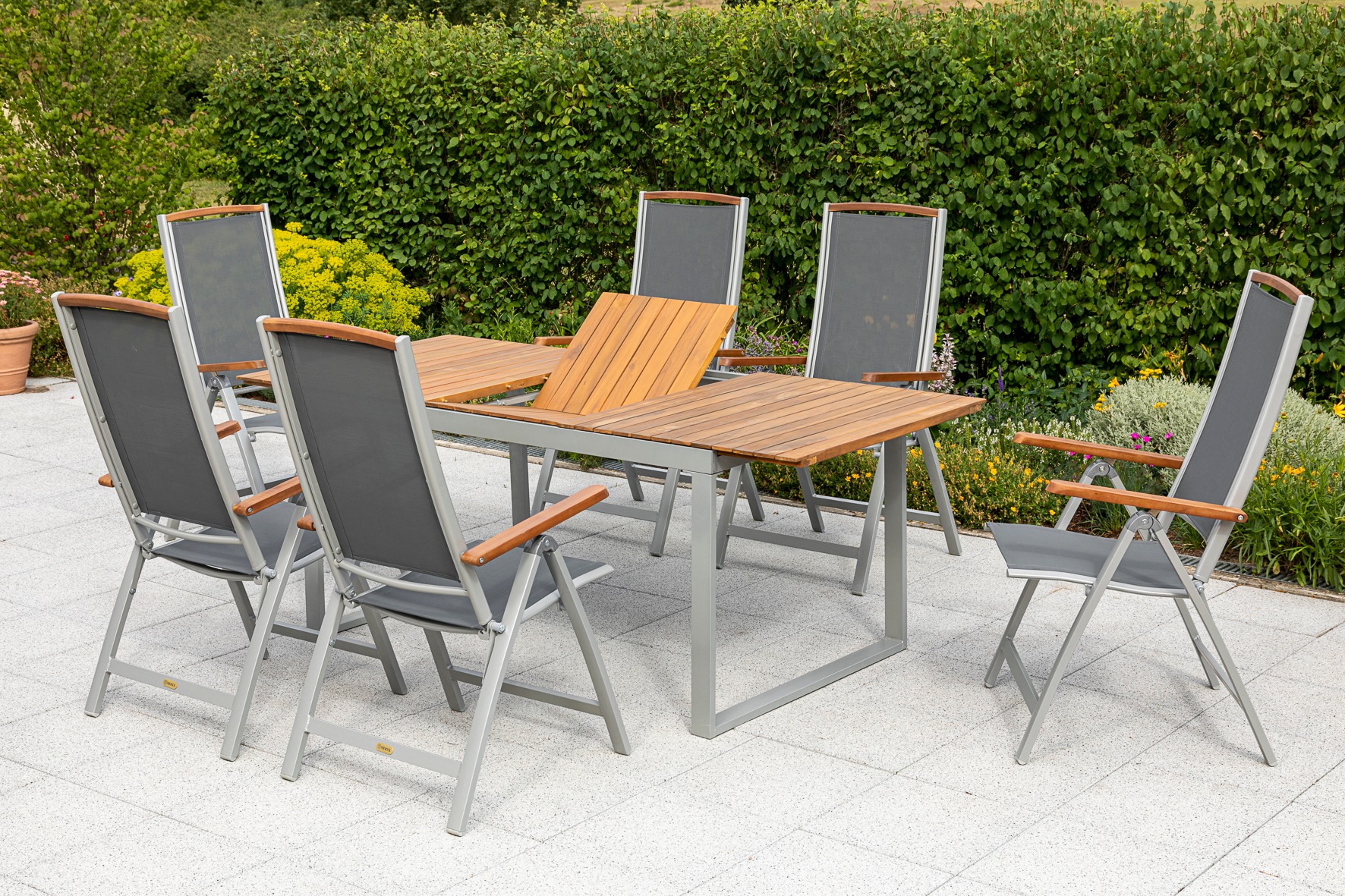 MERXX Garten-Essgruppe »»Siena«« Set, 5-fach verstellbare Rückenlehne, 7 Stk. tlg. Ausziehtisch: LxB: 150-200 x 90 cm