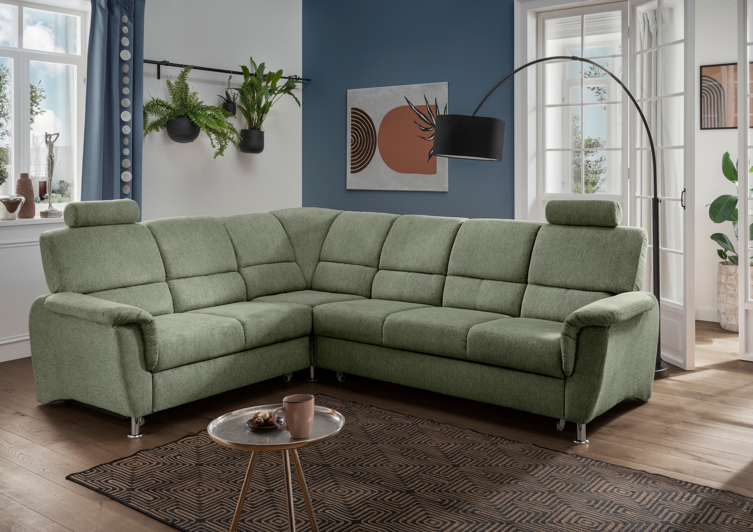 Home affaire Ecksofa »Pisa L-Form, mit Schlaffunktion, Stauraum, 2x höhenverstellbare«, Kopfstützen und Relaxfunktion im Eckelement