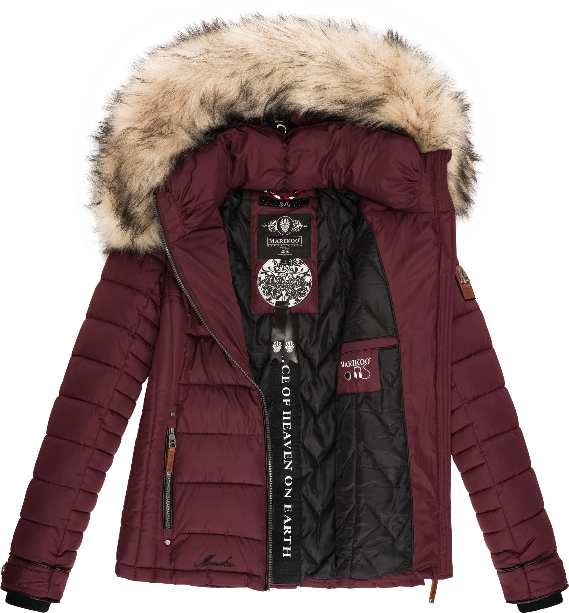 Marikoo Winterjacke »Winterjacke Lerikaa«, mit Kapuze, Winter Steppjacke mit abnehmbarem Kunstfell