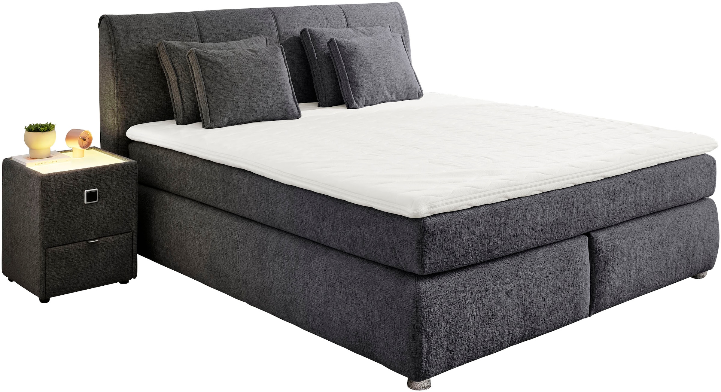 Jockenhöfer Gruppe Boxspringbett »CARLA, wahlweise mit Bettkasten, Inkl. Topper & 4 Kissen« mit Chenille bezogen, 160x200cm oder 180x200