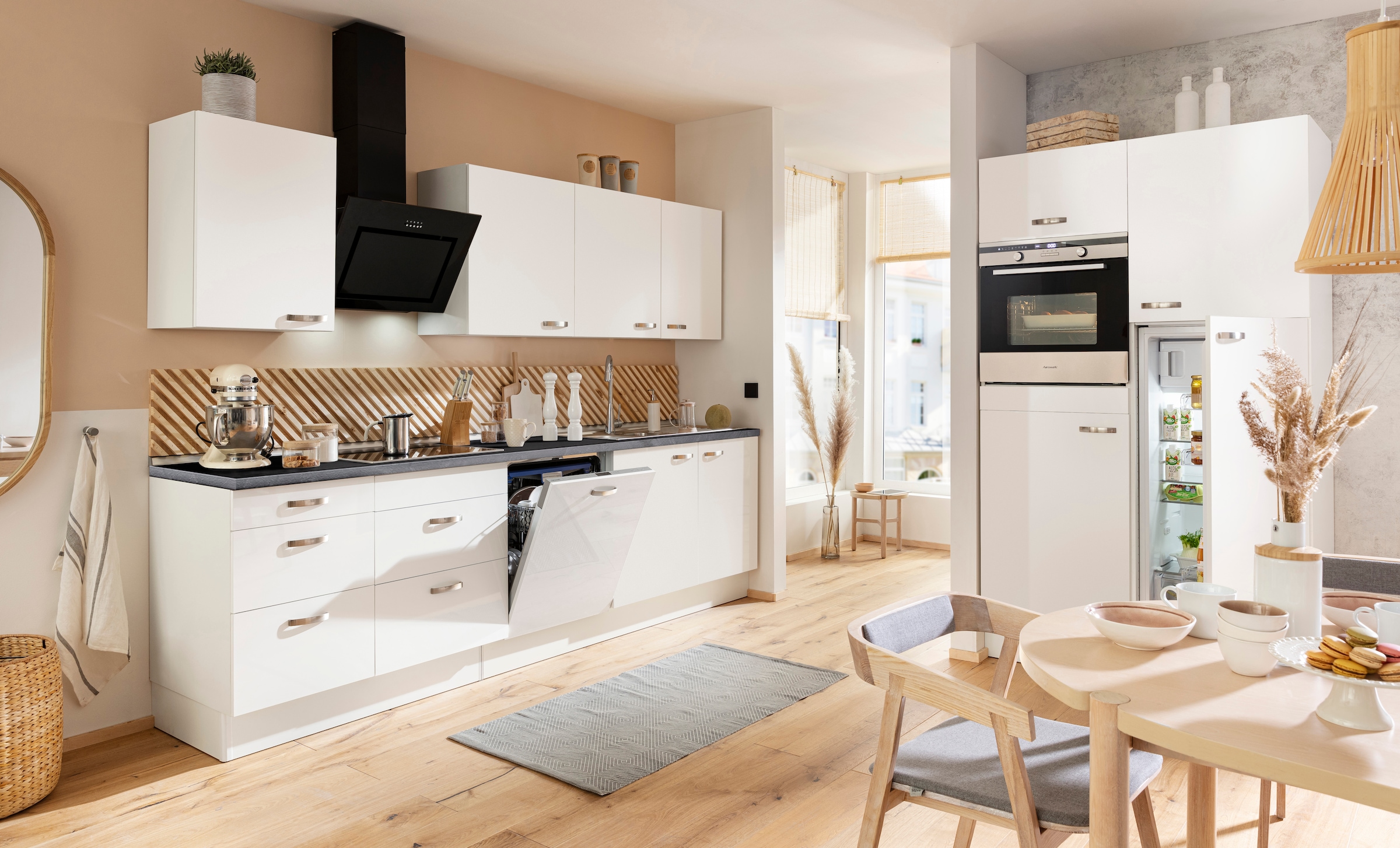 OPTIFIT Küchenzeile »Cara mit Hanseatic E-Geräten«, Breite 400 cm, Induktionskochfeld, Soft-Close-Funktion, Vollauszüge