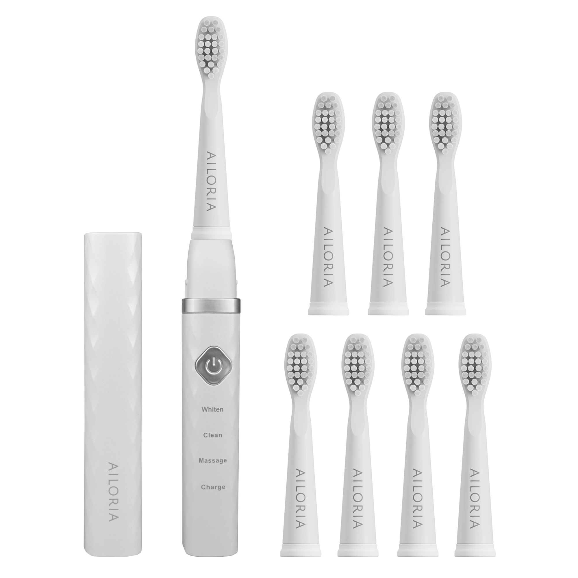 AILORIA Schallzahnbürste »FLASH TRAVEL«, 8 St. Aufsteckbürsten, USB weiß/silber inkl. 8 Bürstenköpfe