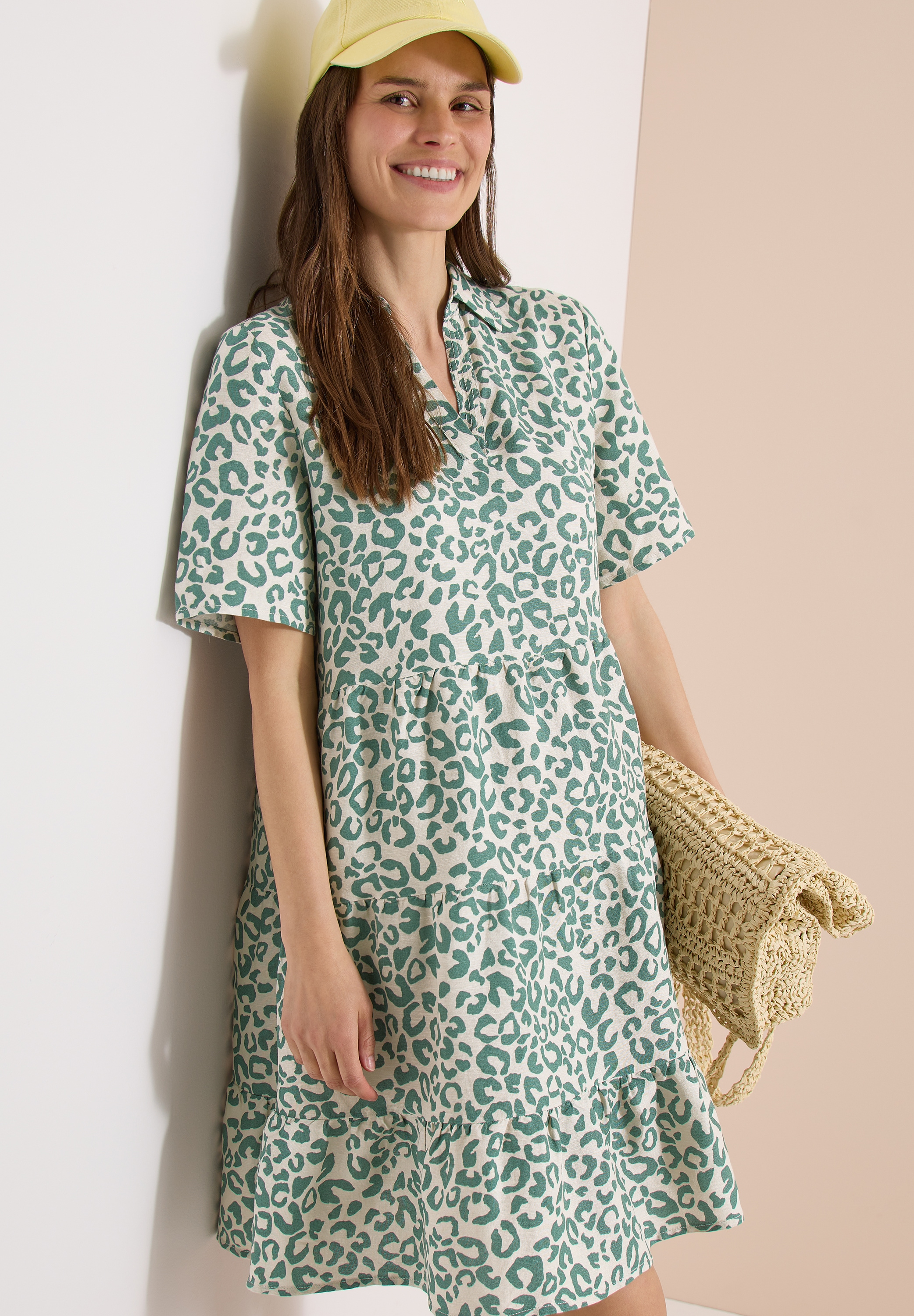 Cecil Sommerkleid Ohne Taschen Knielanges Sommerkleid aus Leinenmix mit Print