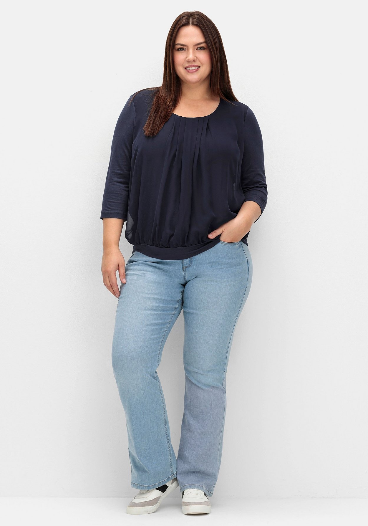 Sheego Blusenshirt »Blusenshirt mit Chiffon-Body und 3/4-Ärmeln«