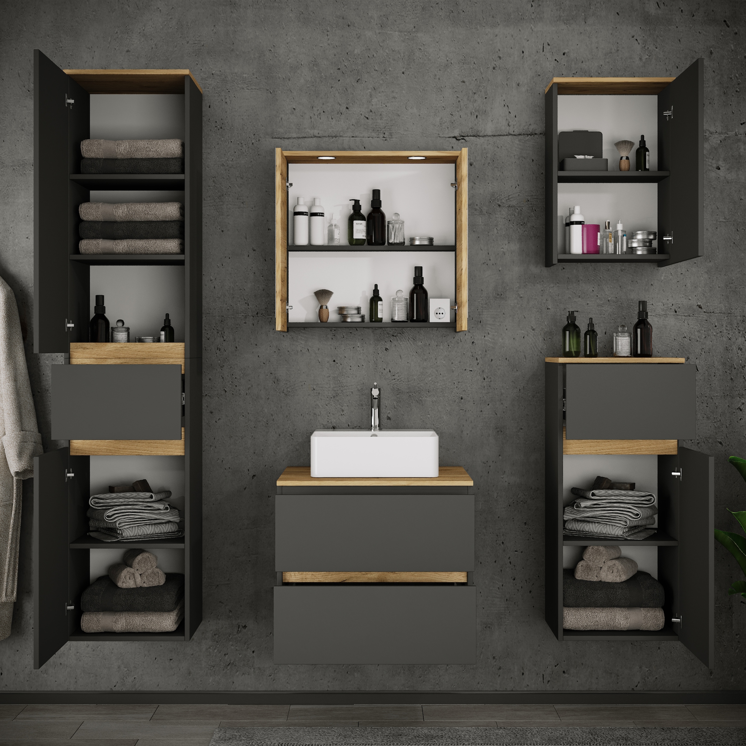 VCM Waschtisch »6 tlg. Badmöbel-Set mit Waschbecken Cosila-A 60 cm« 6 Stk. tlg.