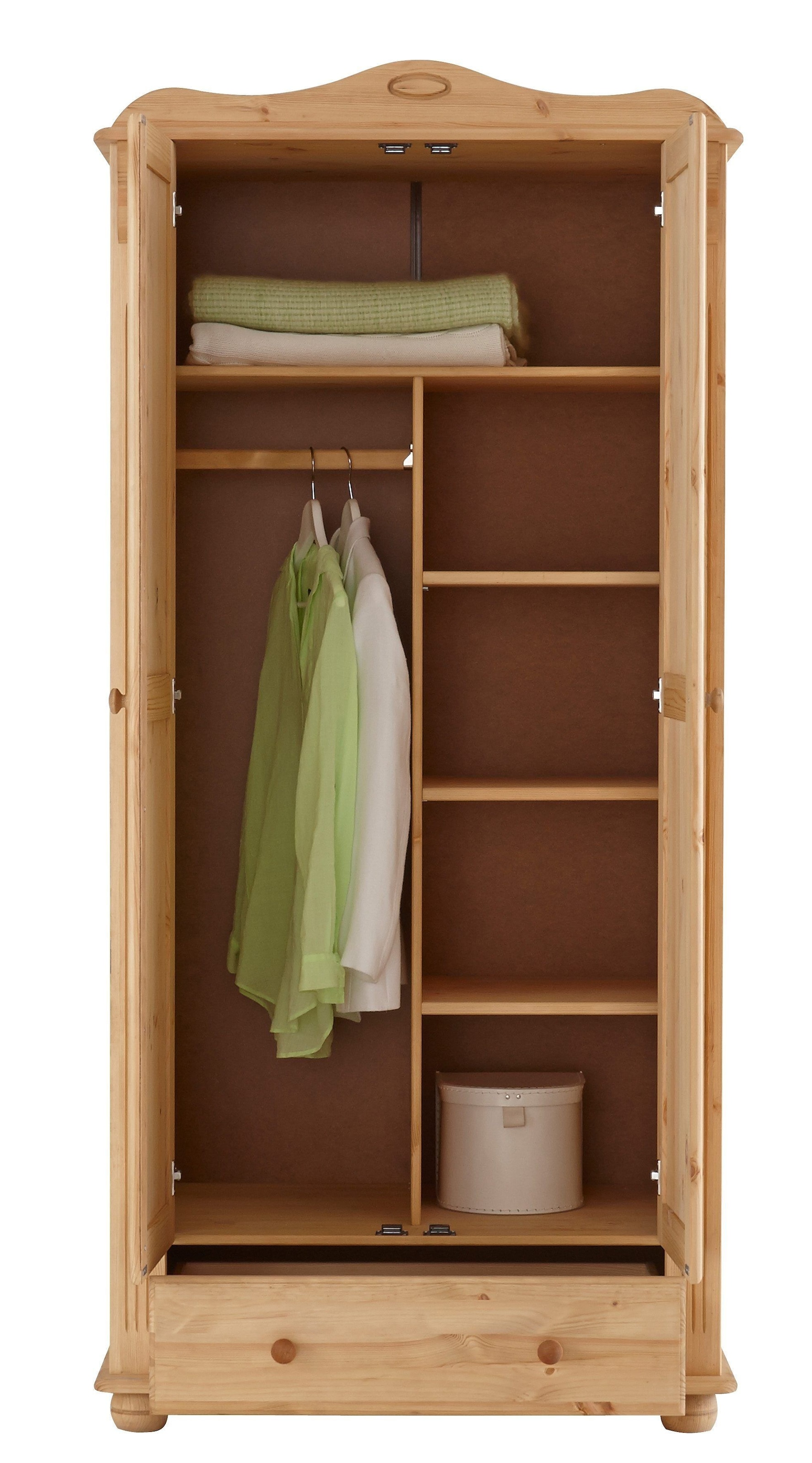 Home affaire Kleiderschrank »Adele«, (4 Breiten: 92/130/169/207 H/T ca. 191/54 cm), aus massiver Kiefer,Spiegel beim 4-und 5-trg.Schrank, Innenausstattung
