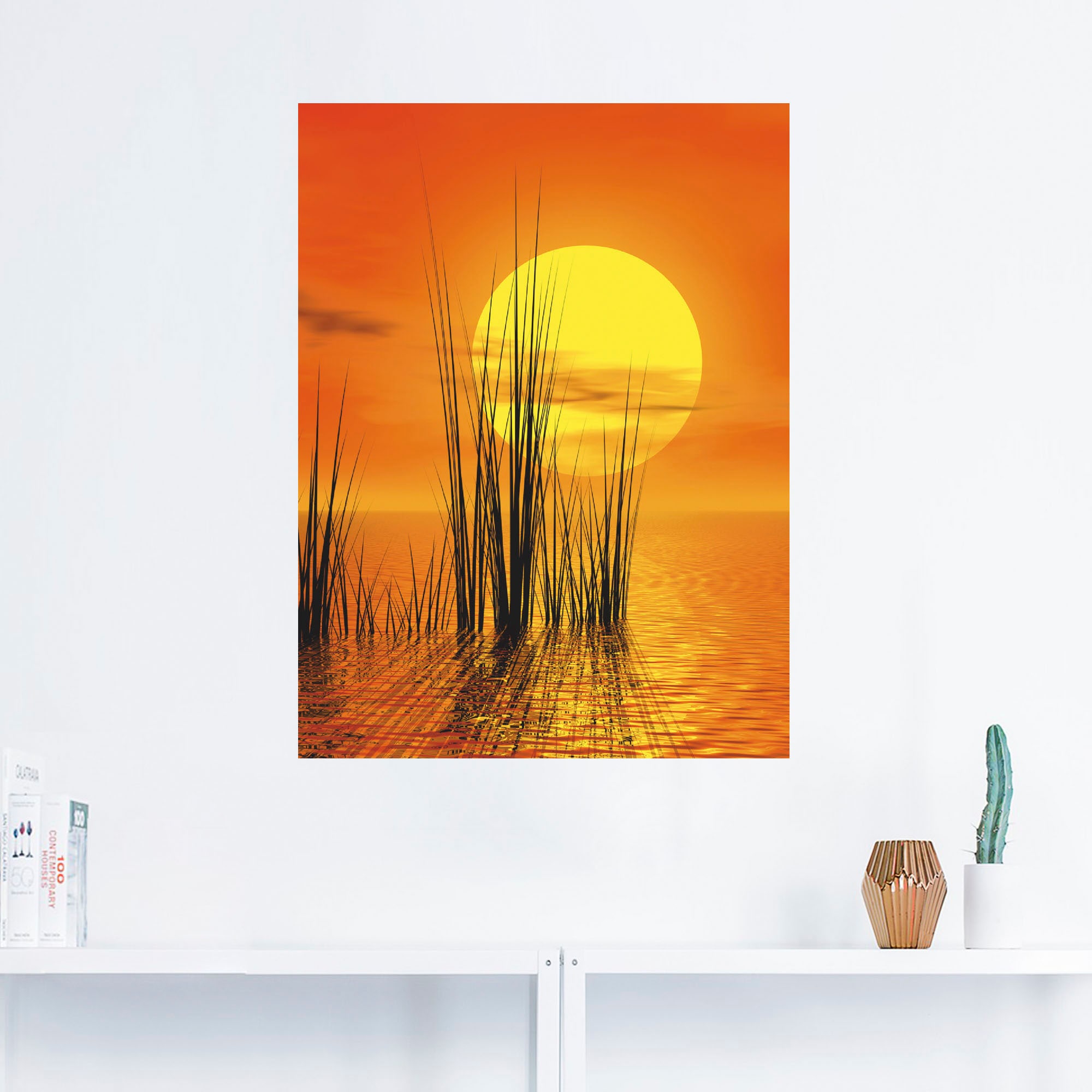 Artland Wandbild »Sonnenuntergang mit Schilf«, Sonnenaufgang & -untergang, (1 St.), als Leinwandbild, Poster, Wandaufkleber in verschied. Größen