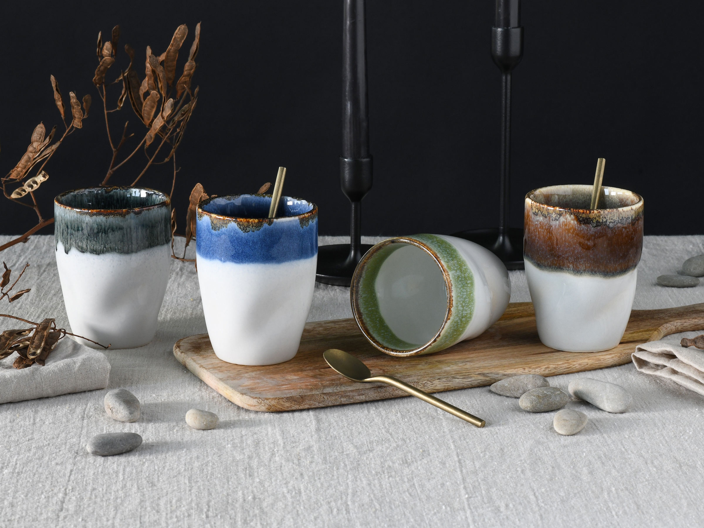 CreaTable Becher »Squeezy Cascade, Kaffeebecher 4-tlg« Einzigartige Optik, Reaktivglasur