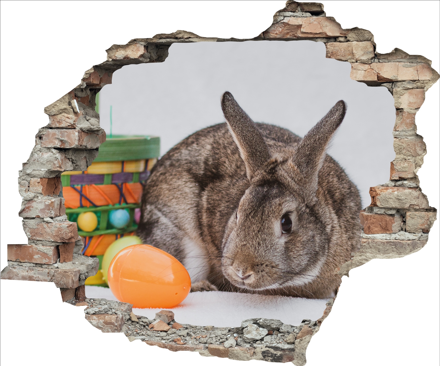 queence 3D-Wandtattoo »Osterhase mit Osterkorb« Selbstklebender Wandsticker Ostern Wanddurchbruch 60x50cm