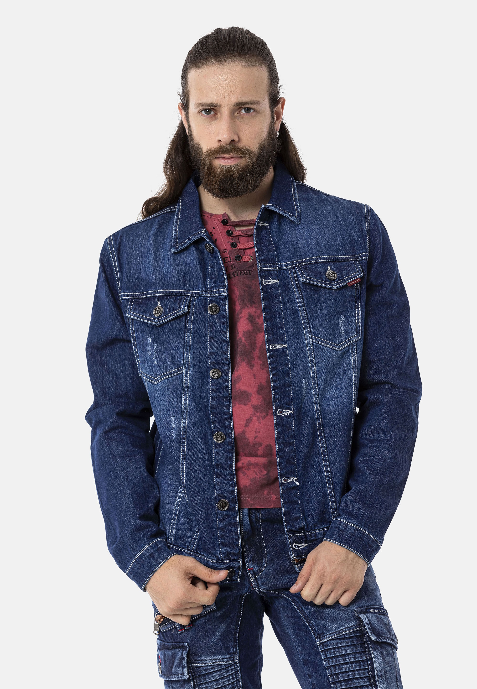 Cipo & Baxx Jeansjacke »Cipo & Baxx Jacke CJ289« ohne Kapuze mit Knopfleiste