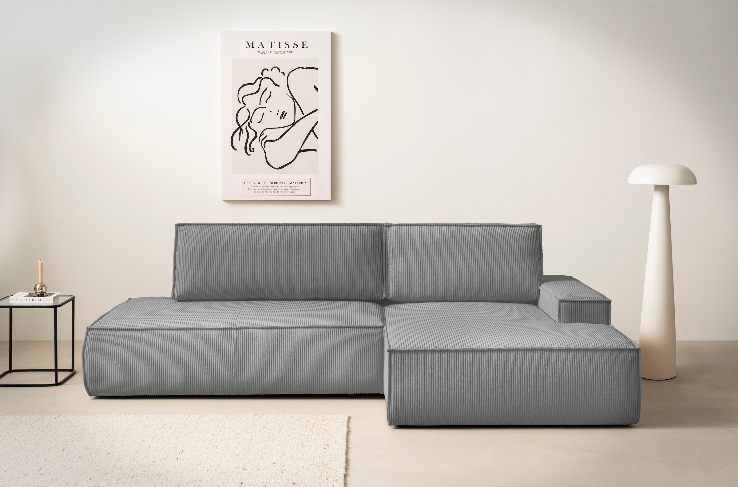 Home affaire Ecksofa »SHERWOOD,  Schlafsofa in L-Form offen (275cm), Cord, Leinenoptik« Schlaffunktion und Bettkasten, Kedernaht, hoher Sitz- & Liegekomfort,