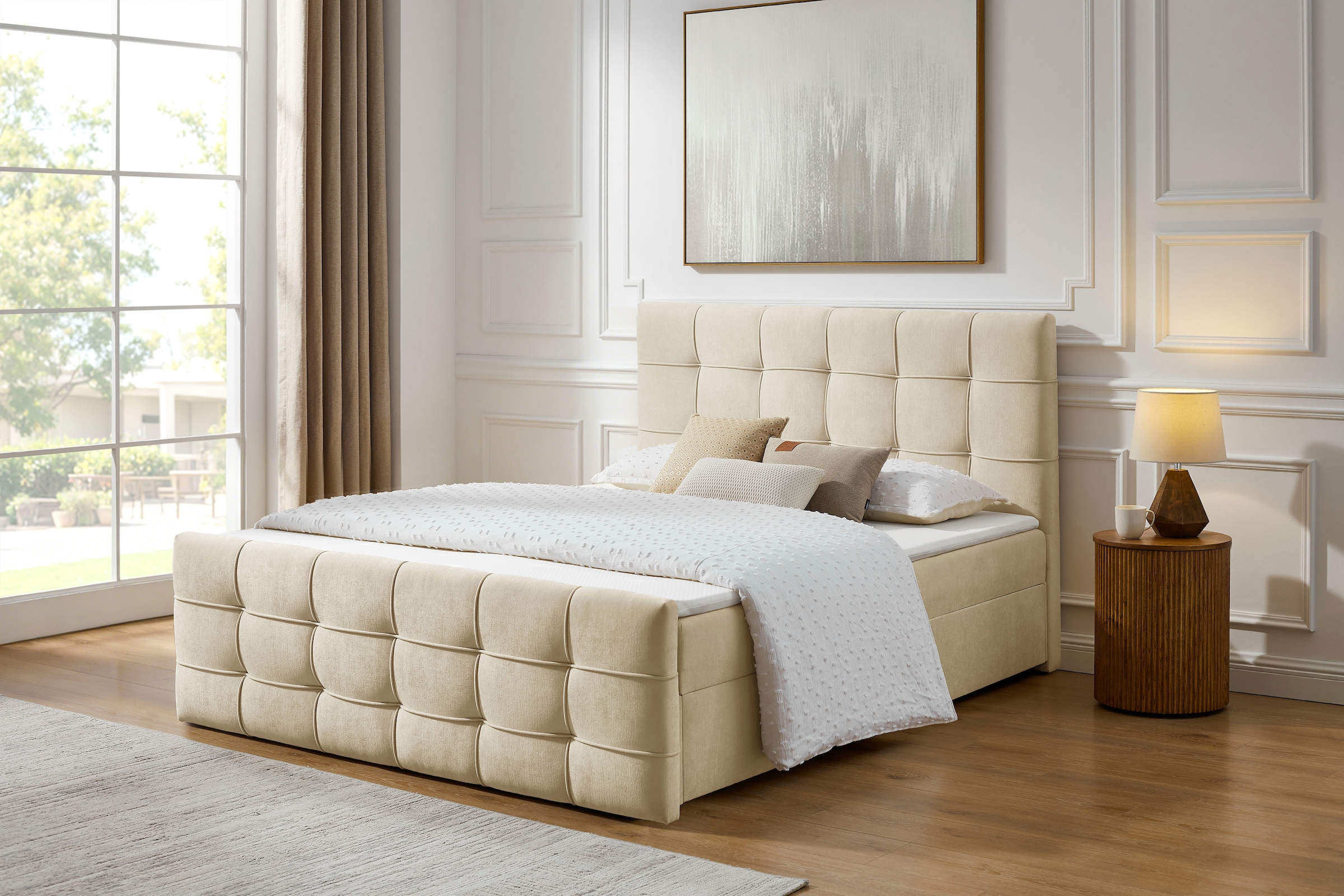 OTTO home Boxbett »LILIENNE, Polsterbett mit Bettkasten und Taschenfederkernmatratze H3« mit Kaltschaumtopper, Chenille-Bezug, 160x200 & 180x200 cm
