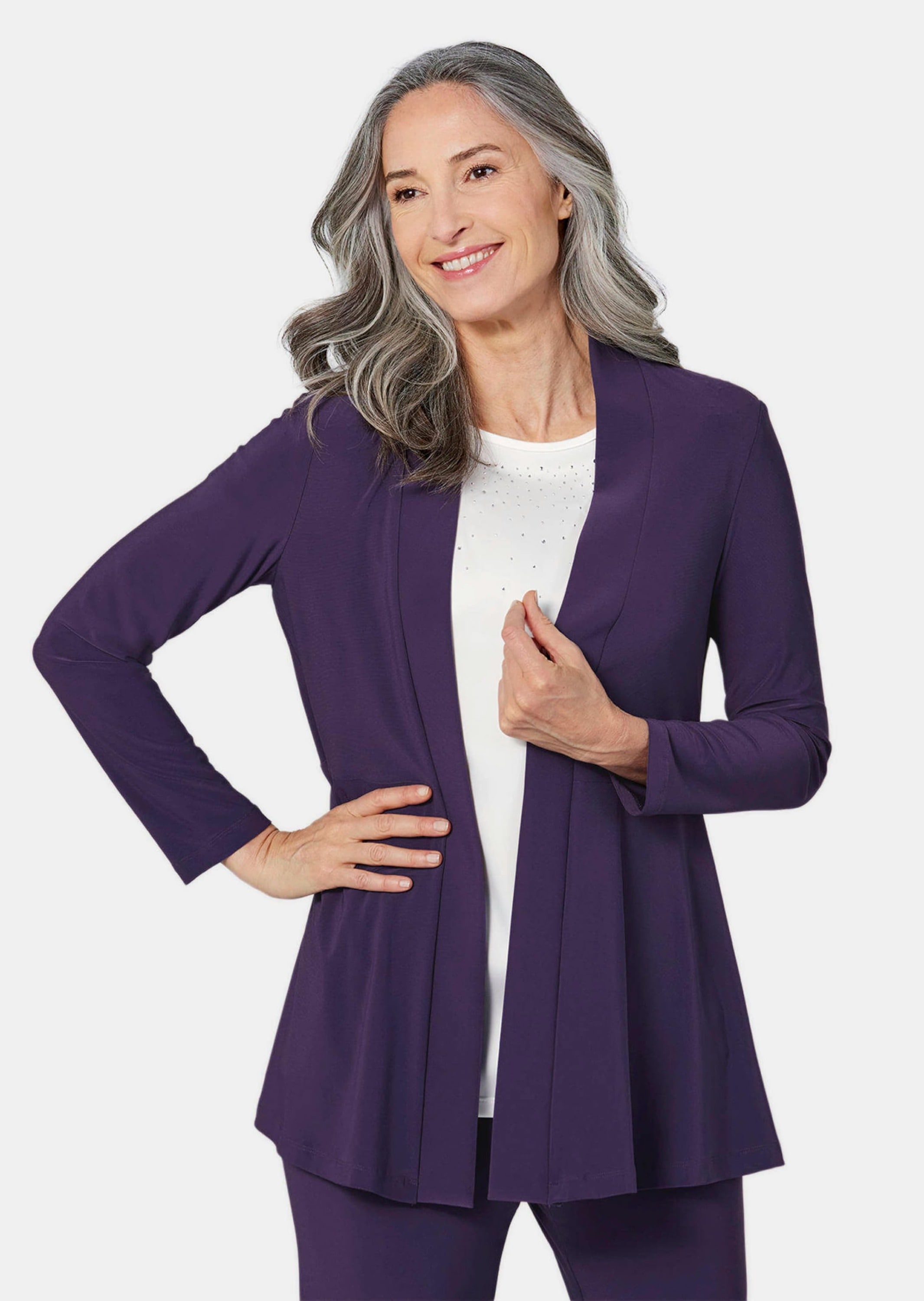 GOLDNER Sweatjacke »Leichte Shirtjacke lila mit Stretch«