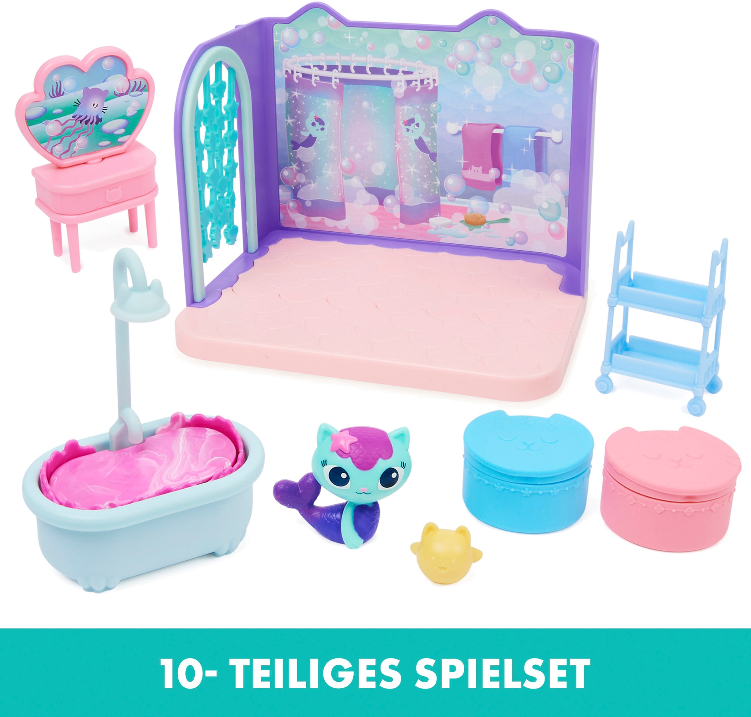 Spin Master Spielwelt »Gabby's Dollhouse – Deluxe Room – MerCat's Badezimmer«, Badezimmer mit Meerkätzchen, Möbelstücken und thematischem Zubehör