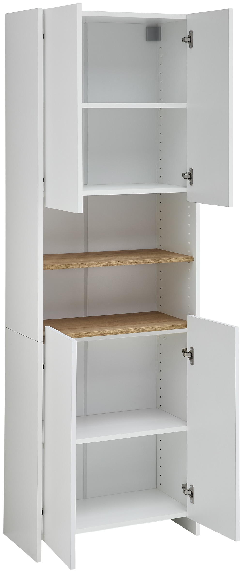 Saphir Hochschrank »Quickset 100, Badschrank 61,6 cm breit, 4 Türen«, 2 Einlegeböden, 2 offene Fächer, Badezimmer-Hochschrank, Akzentfuge