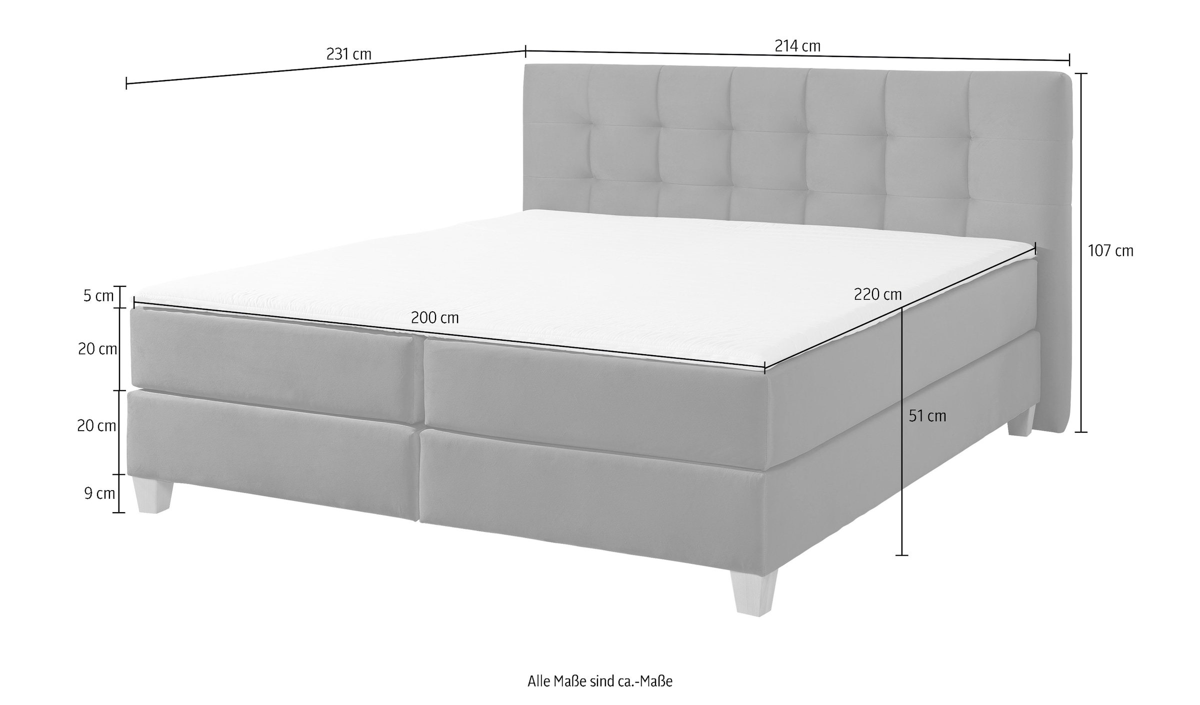 Home affaire Boxspringbett »Moulay«, inkl. Topper, in Überlänge 220 cm, 3 Härtegrade, auch in H4