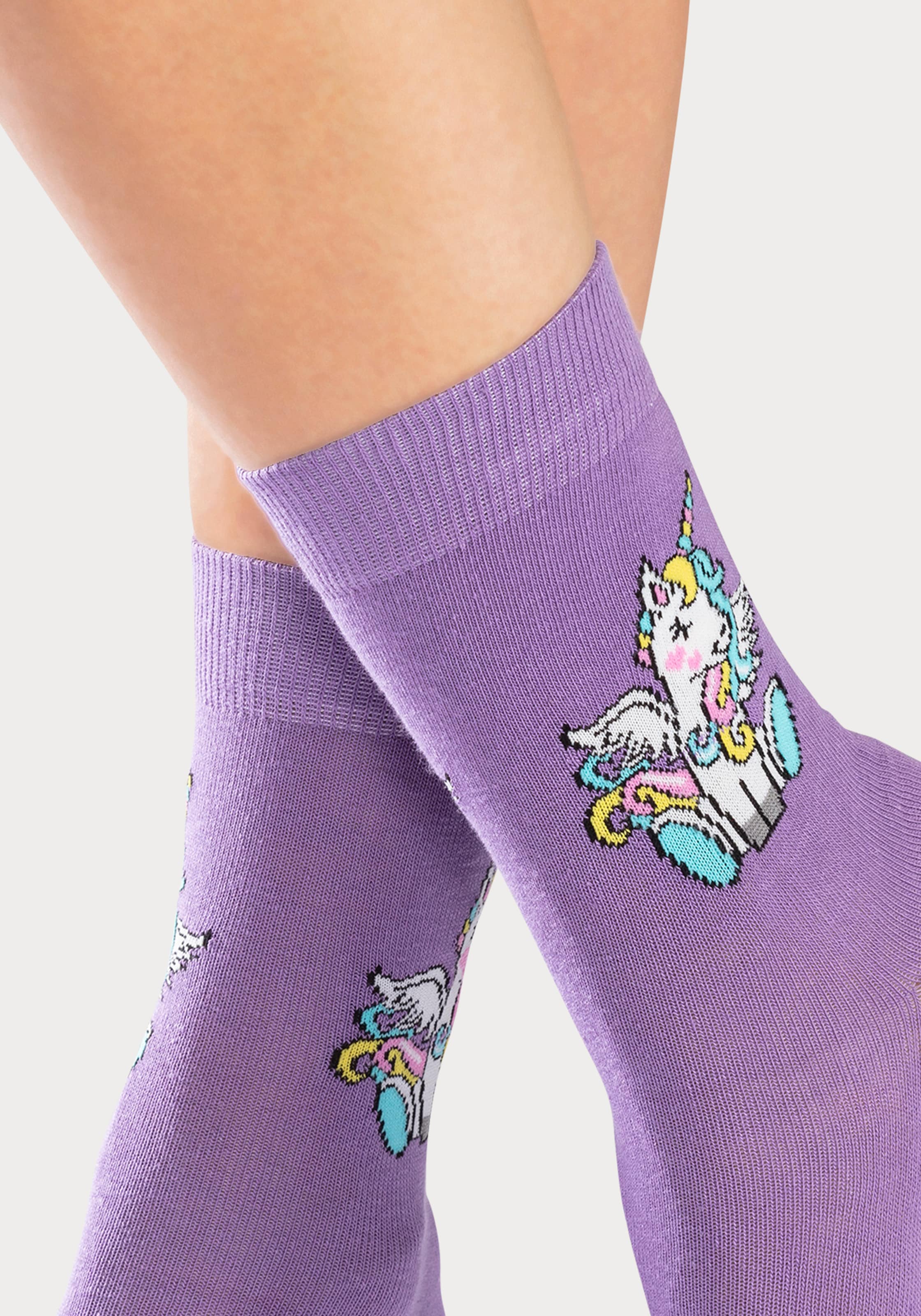 H.I.S Basicsocken, (Packung, 4 Paar), mit Einhorn Motiven