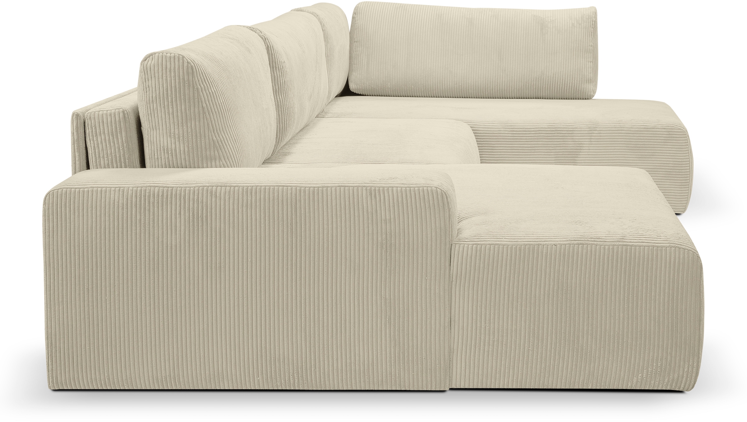 WERK2 Wohnlandschaft »Rotterdam-U, U-Form, in kuschelweichem Cord oder Breitcord« Design Sofa mit Schlaffunktion & Bettkasten, Cord, Natur