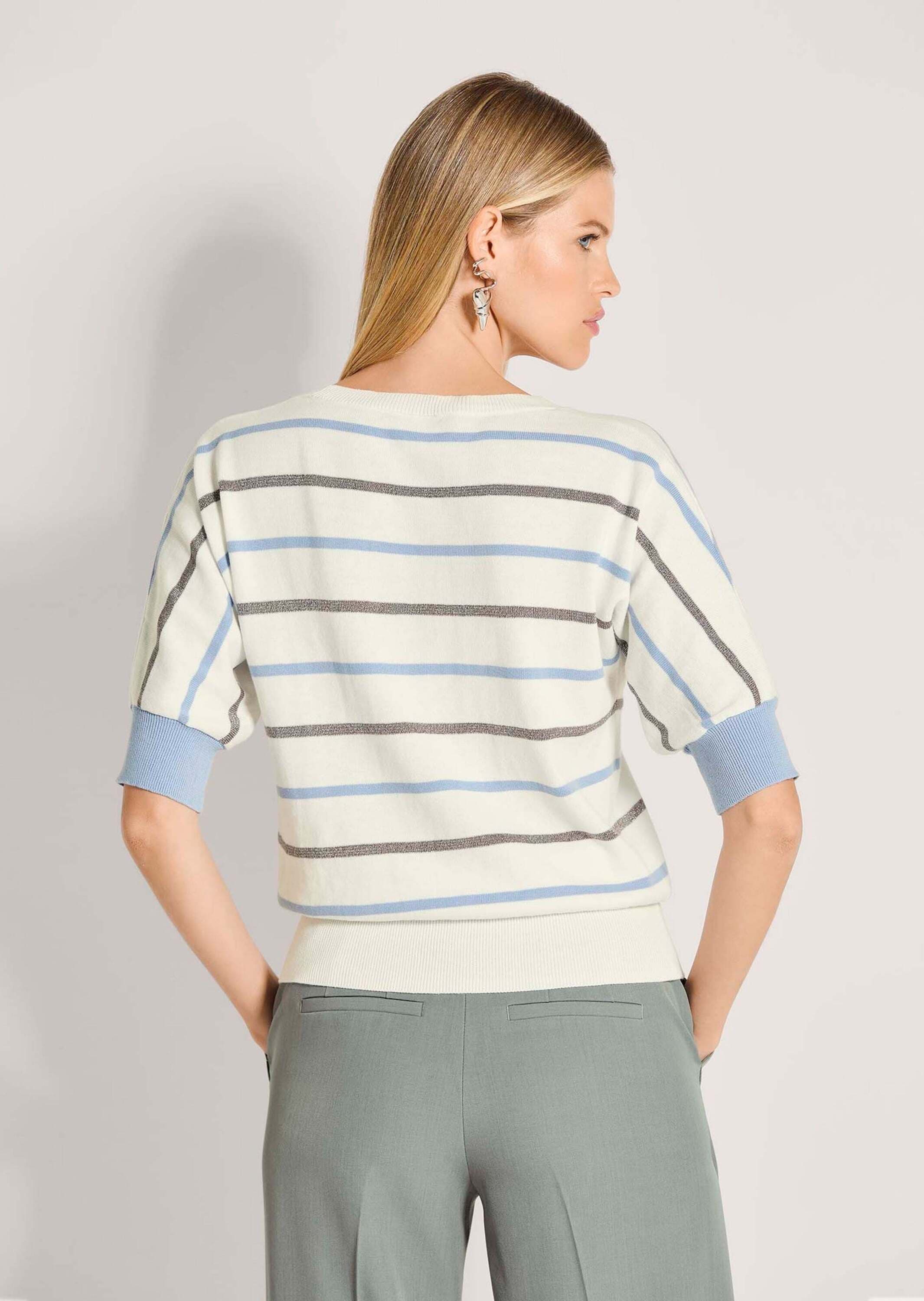 MADELEINE Longpullover »Strickpullover Ringelpullover mit Glanzgarn« Breiter Rippenbund