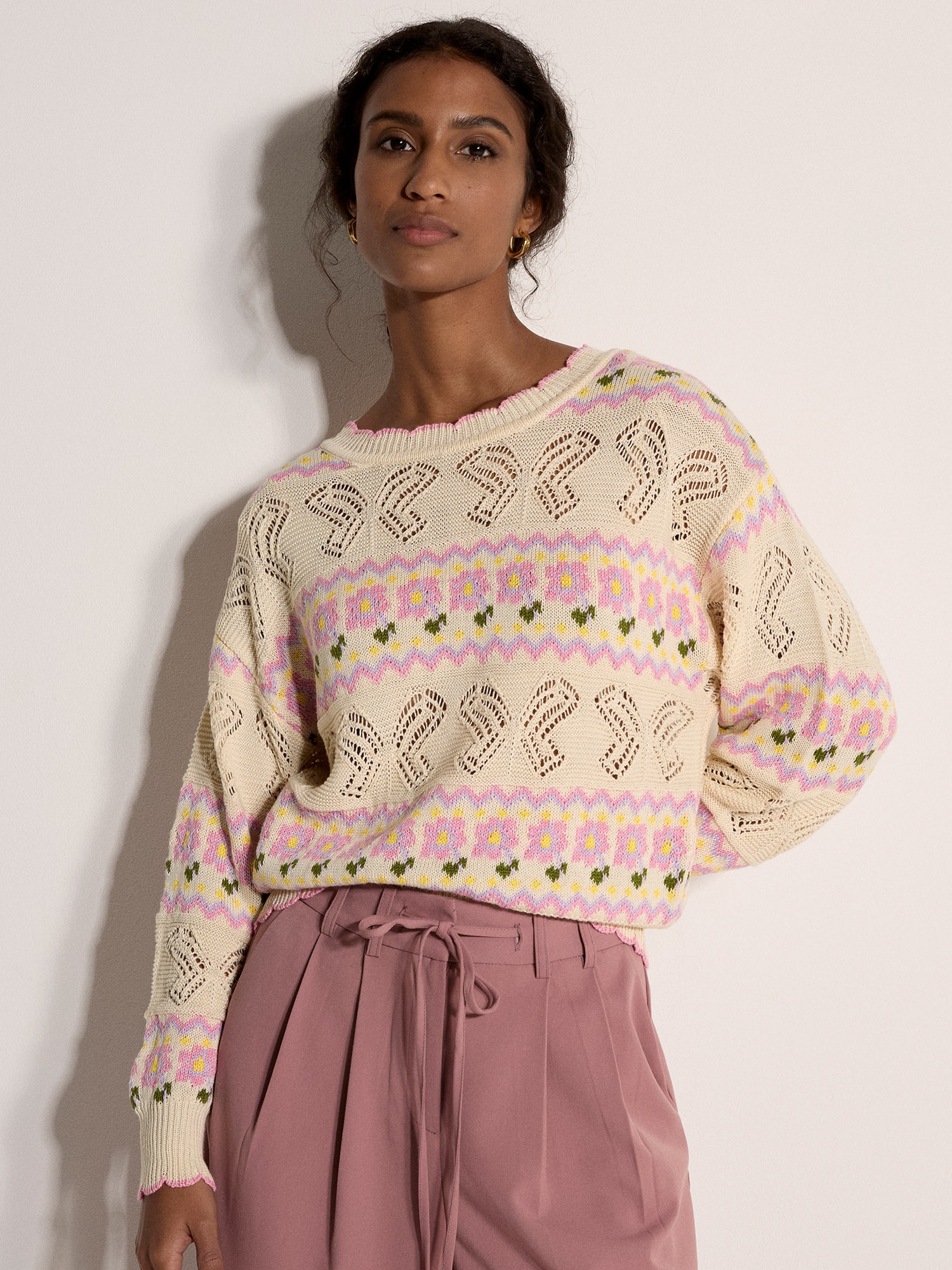 Apricot Strickpullover »Pullover« mit Schmetterlings- und Blumenmuster