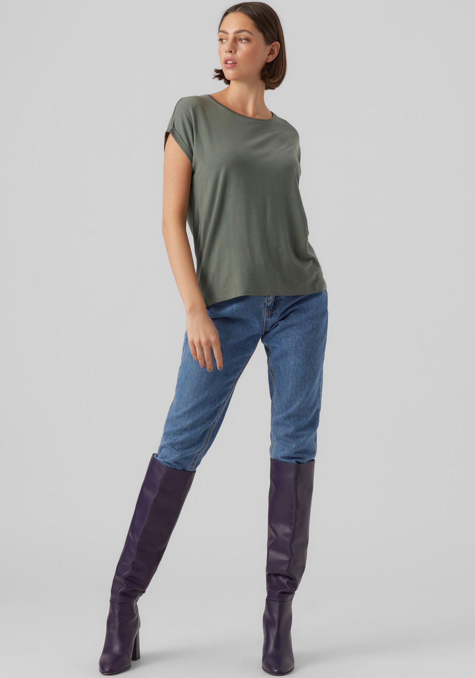 Vero Moda Rundhalsshirt »VMAVA PLAIN SS TOP GAJRS NOOS«