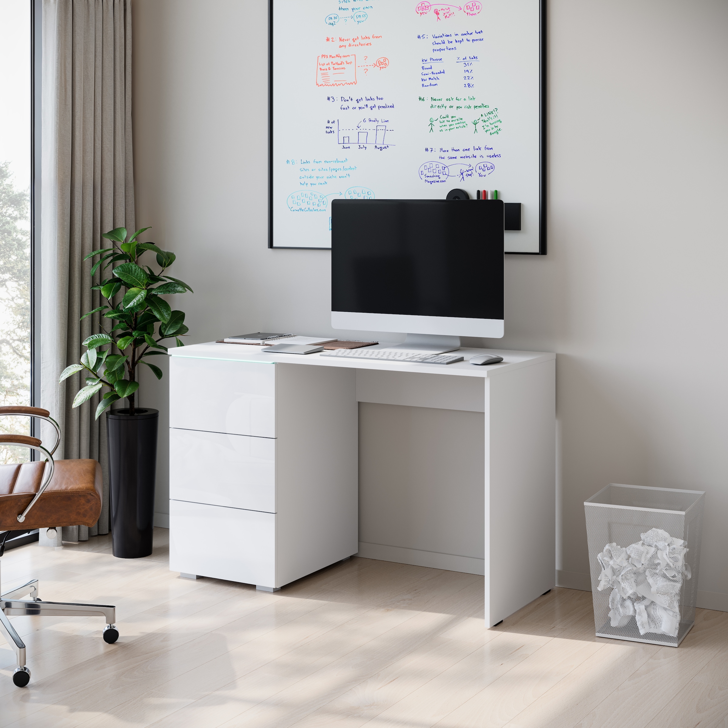 INOSIGN Schreibtisch »Vera«, (1 St.), Modernes Schreibtisch mit LED, Push-to-Open und 3 Schubladen.