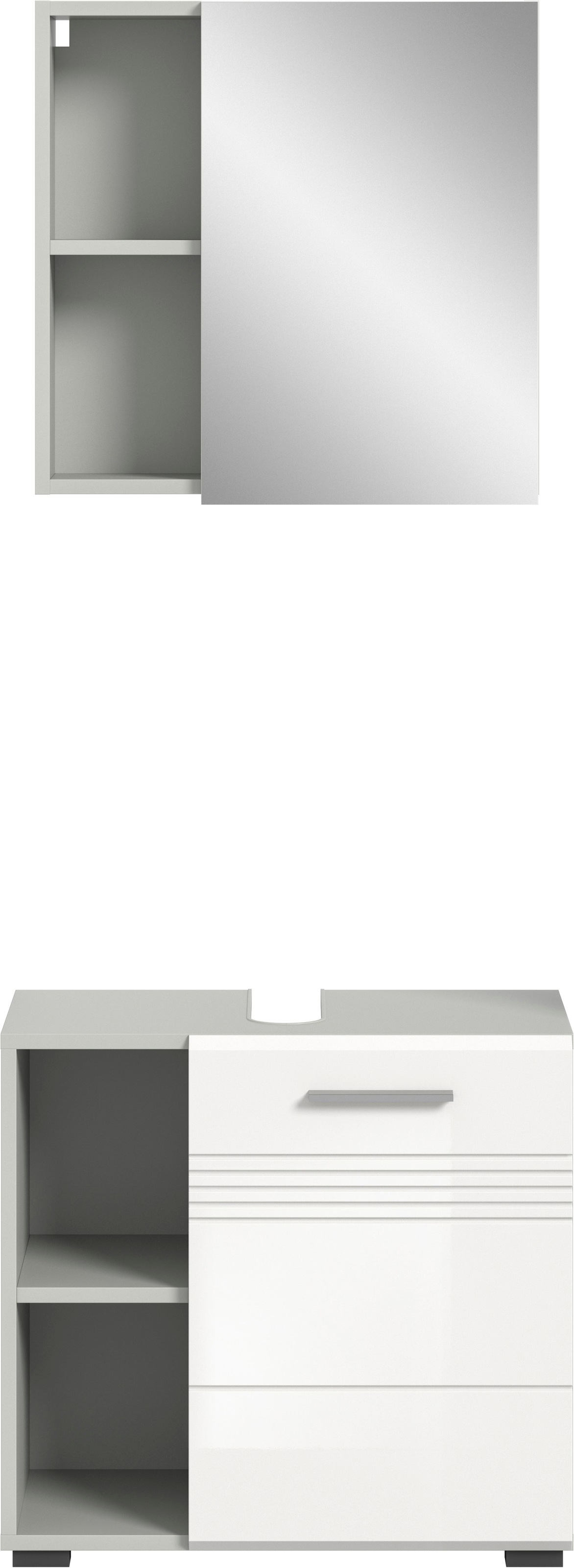 welltime Badmöbel-Set »Calicio, bestehend aus: Waschbeckenunterschrank, Spiegelschrank«, (2 St.), hochwertige MDF Front mit Rillenfräsung