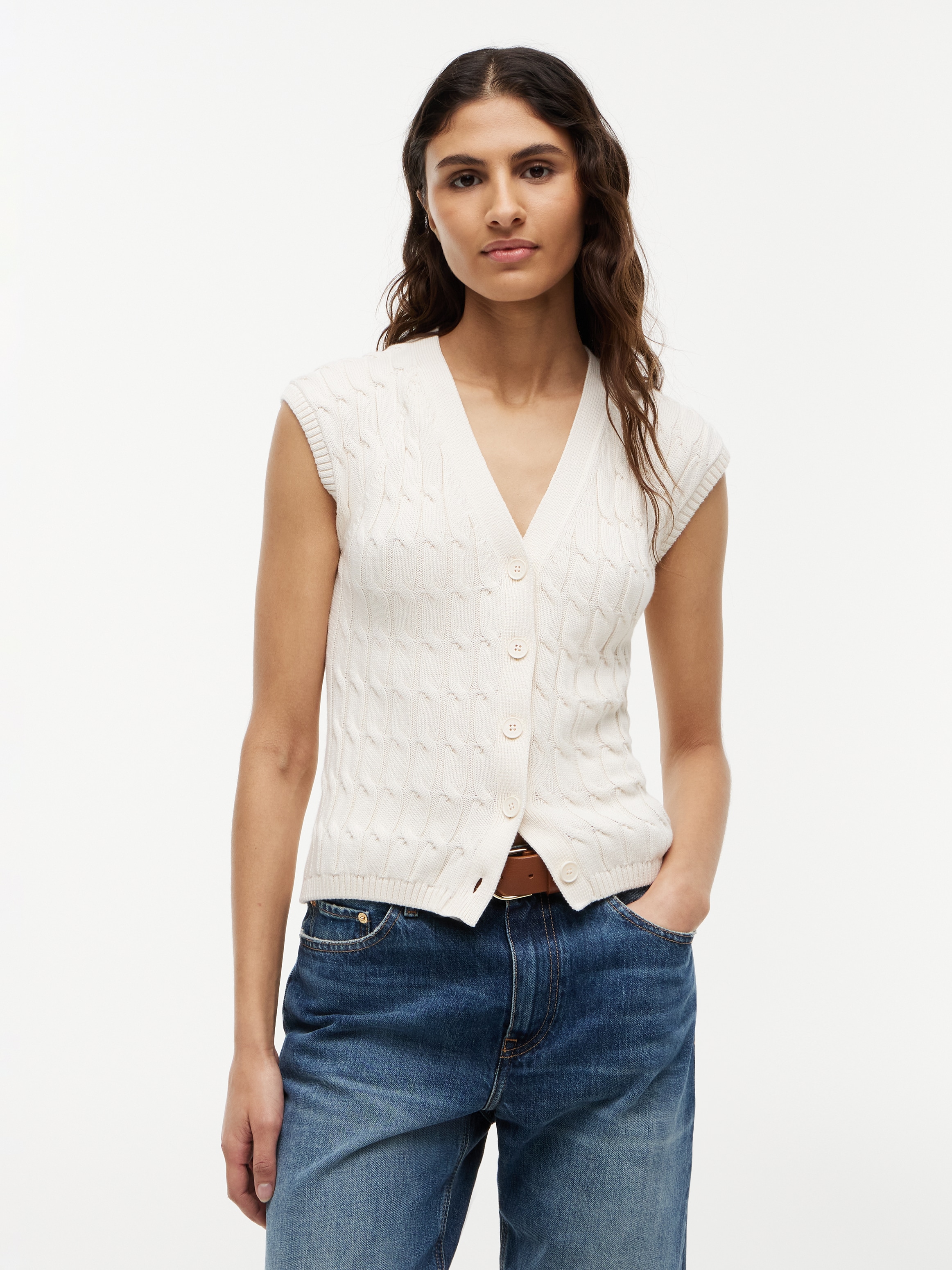 Tommy Hilfiger Strickweste »MID GG CABLE VEST CARDI« Baumwolle, mit Zopfstrickmuster