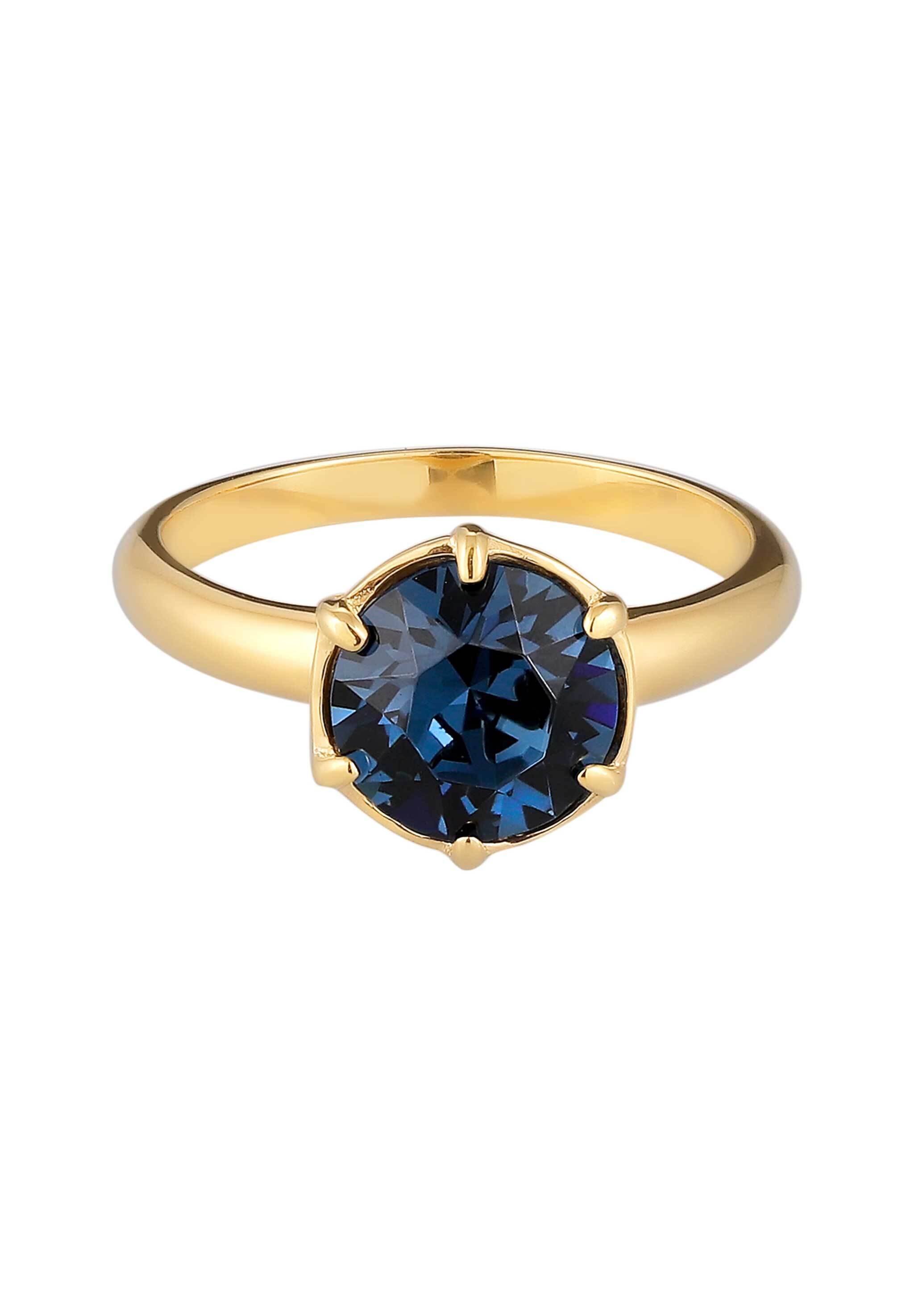 Elli Silberring »Ring Glas Kristalle Blau 925 Sterling Silber vergoldet«