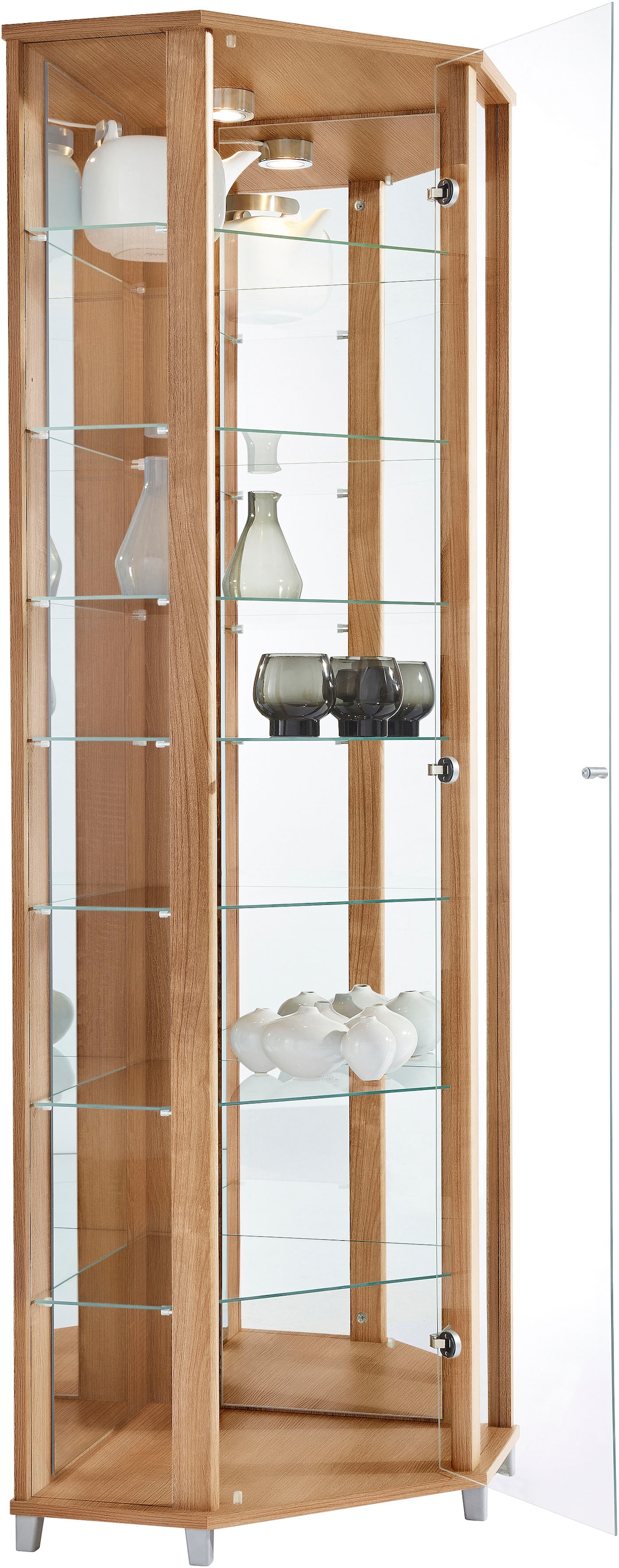 fif möbel Eckvitrine »TRIO Höhe ca. 172 cm, ink. Beleuchtung«, Eckvitrine/Glasvitrine 1x Glastür, perfekt für Sammler, Sammlervitrine
