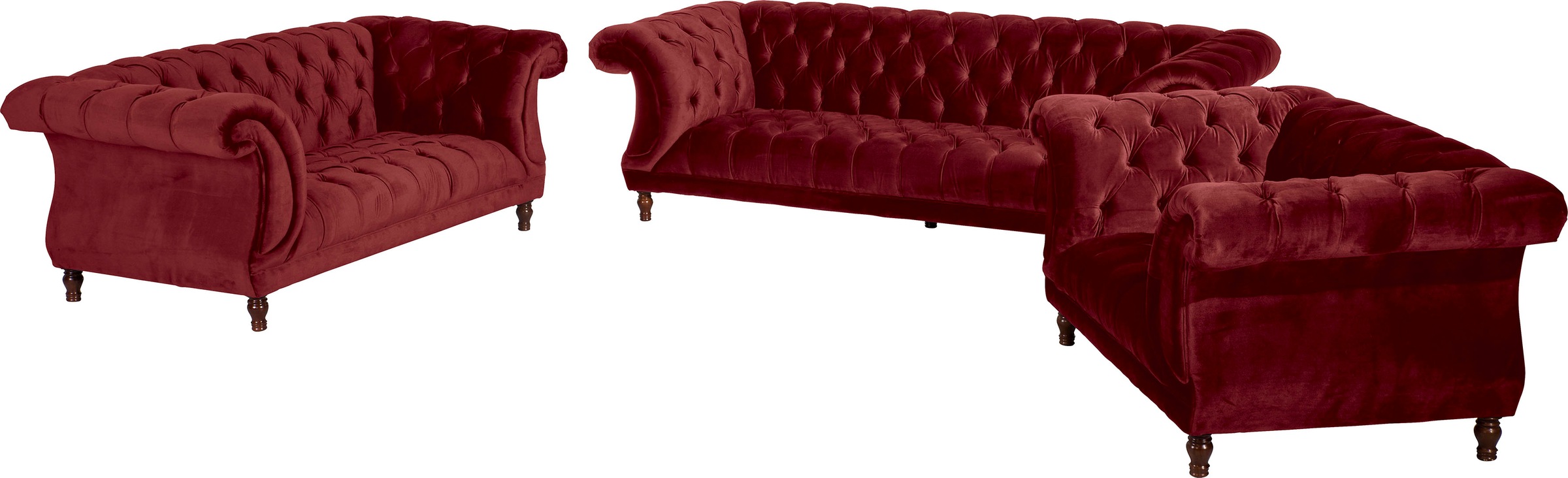 Max Winzer® Chesterfield-Sofa »Isabelle«, Knopfheftung & gedrechselten Füßen in Buche Nussbaum, Breite 260 cm