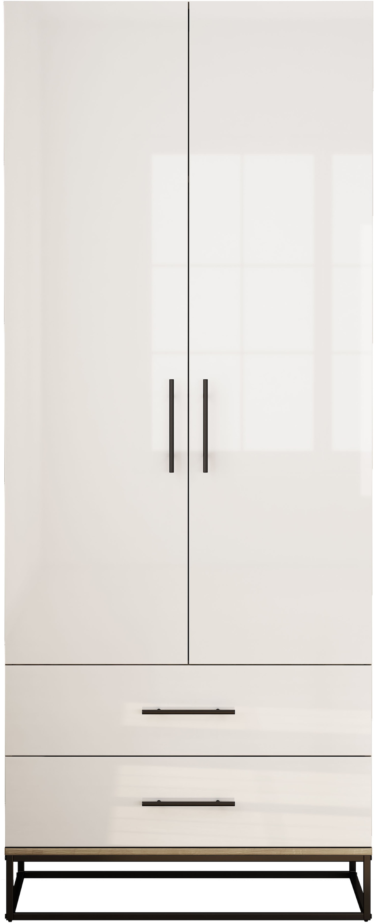 OTTO home Kleiderschrank »Lucca Schlafzimmerschrank Garderobe hochglanz Bestseller« Hochwertige schwarze Griffe und Kufengestell,  Schlafzimmerschrank mit 2 Türen und 2 Schubladen, Breite 80cm