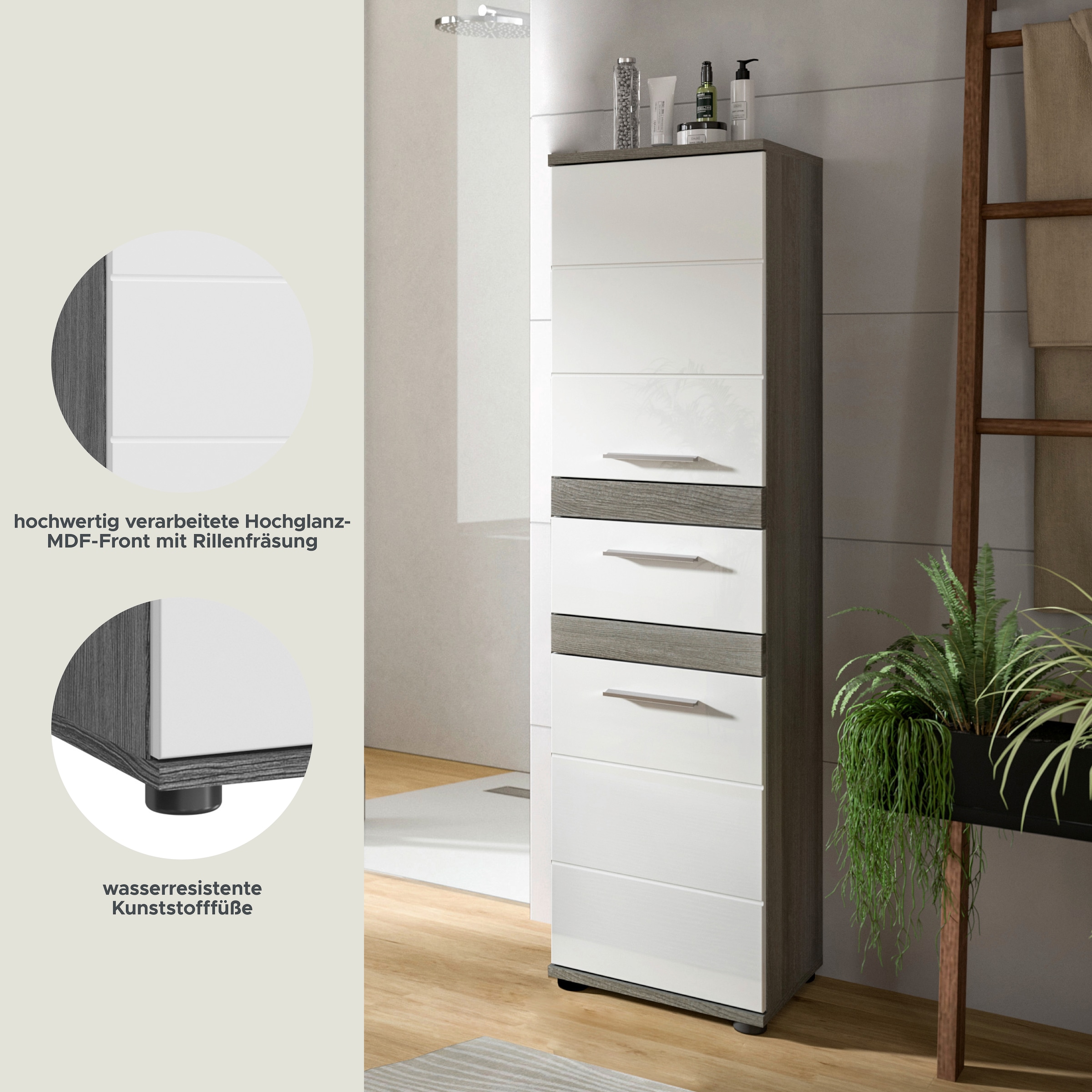 welltime Hochschrank »LUCCA, TOPSELLER!, Höhe 137 cm, 2 Türen, 1 Schubkasten, 2 Fachböden,«, Badschrank, Bad-Möbel, Badezimmer