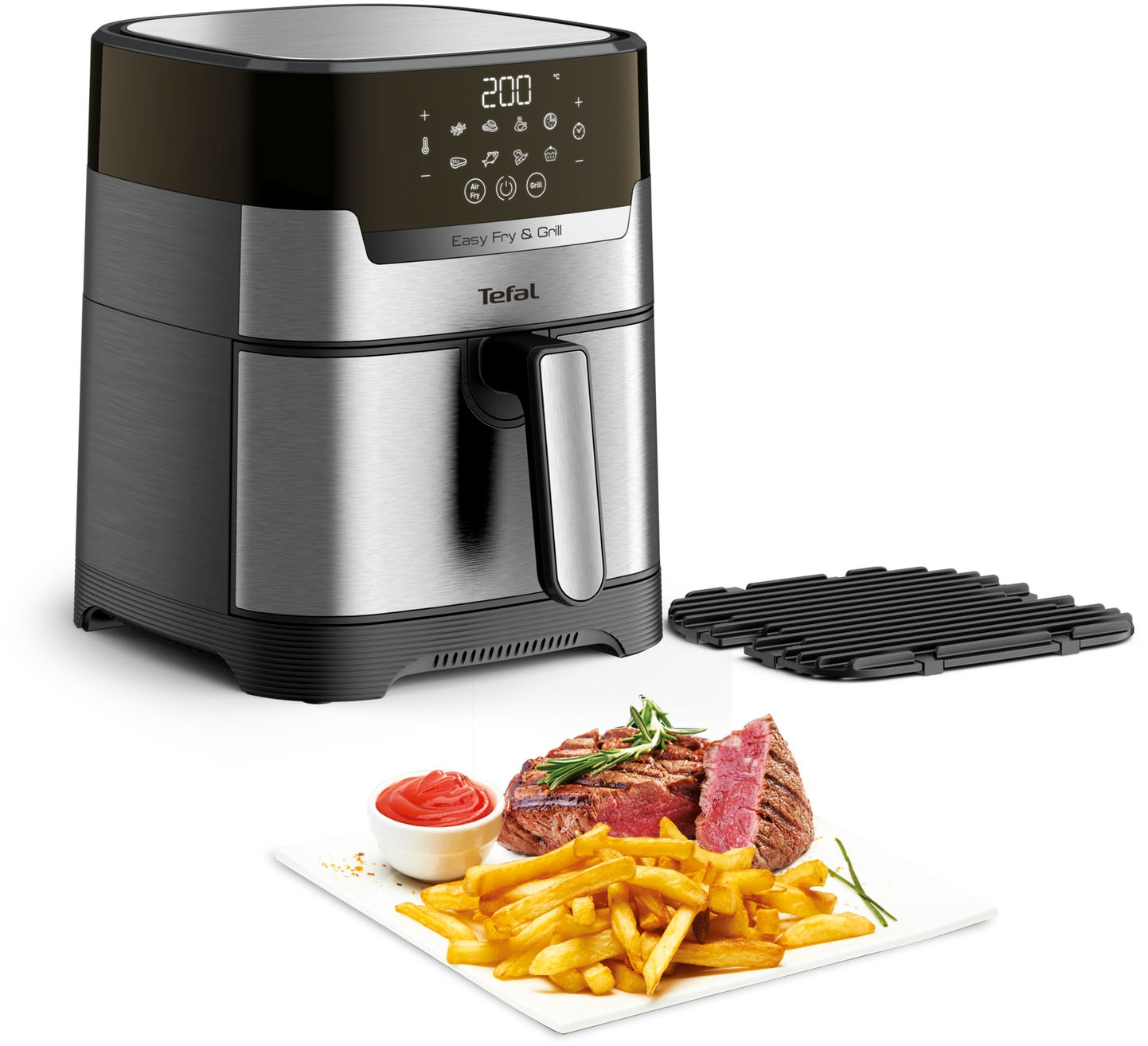Tefal Fritteuse »Easy Fry & Grill Deluxe« 1400 W für bis zu 6 Personen, 8 Programme, energiesparend, ohne Öl. EY505D in silberfarben