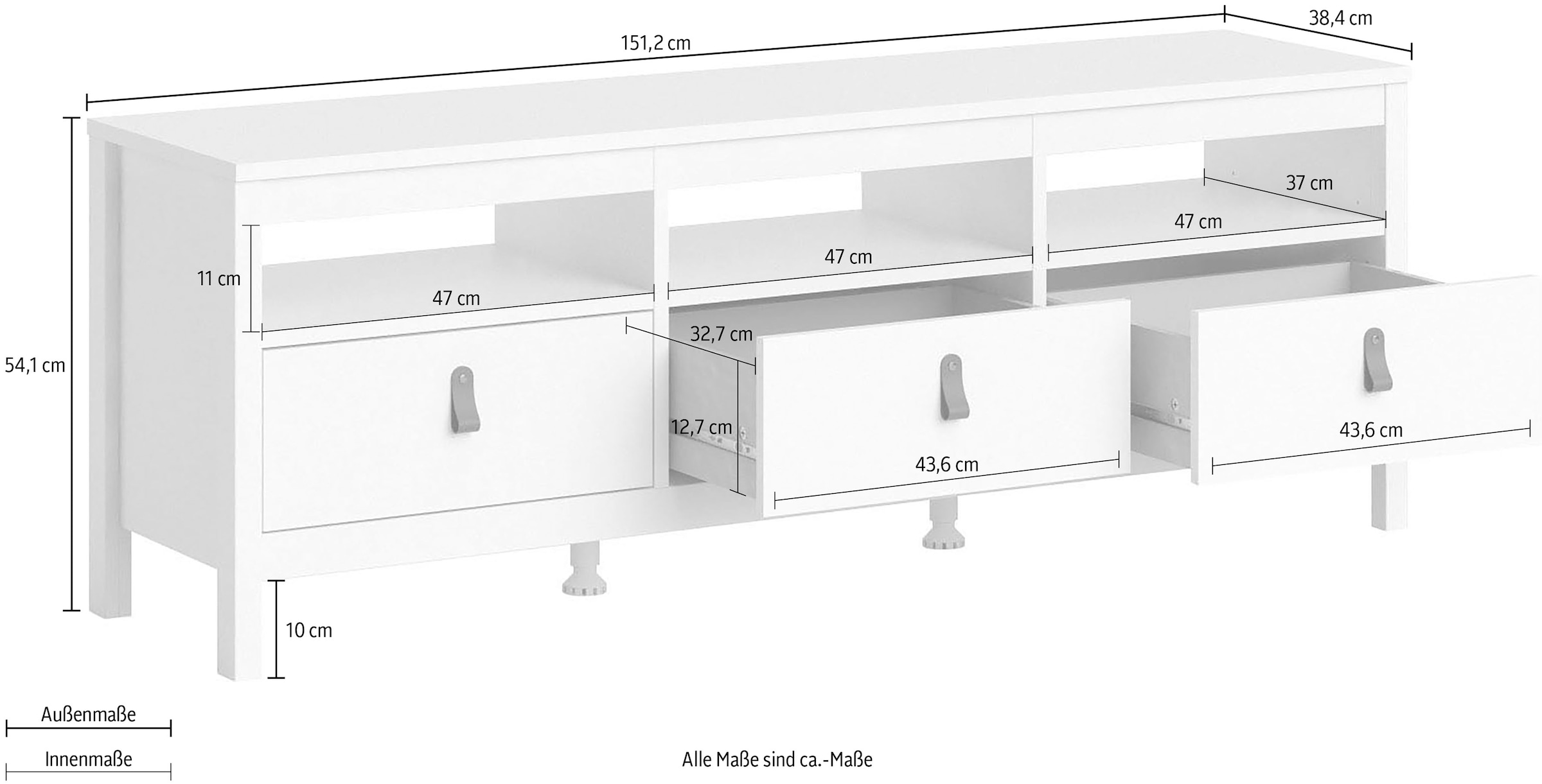 Home affaire TV-Bank »Madrid, TV-Möbel, Fernsehtisch, TV-Unit, Media-Möbel, Sideboard,«, mit 3 Schubladen und 3 offenen Fächern, Breite 151 cm, Höhe 54 cm