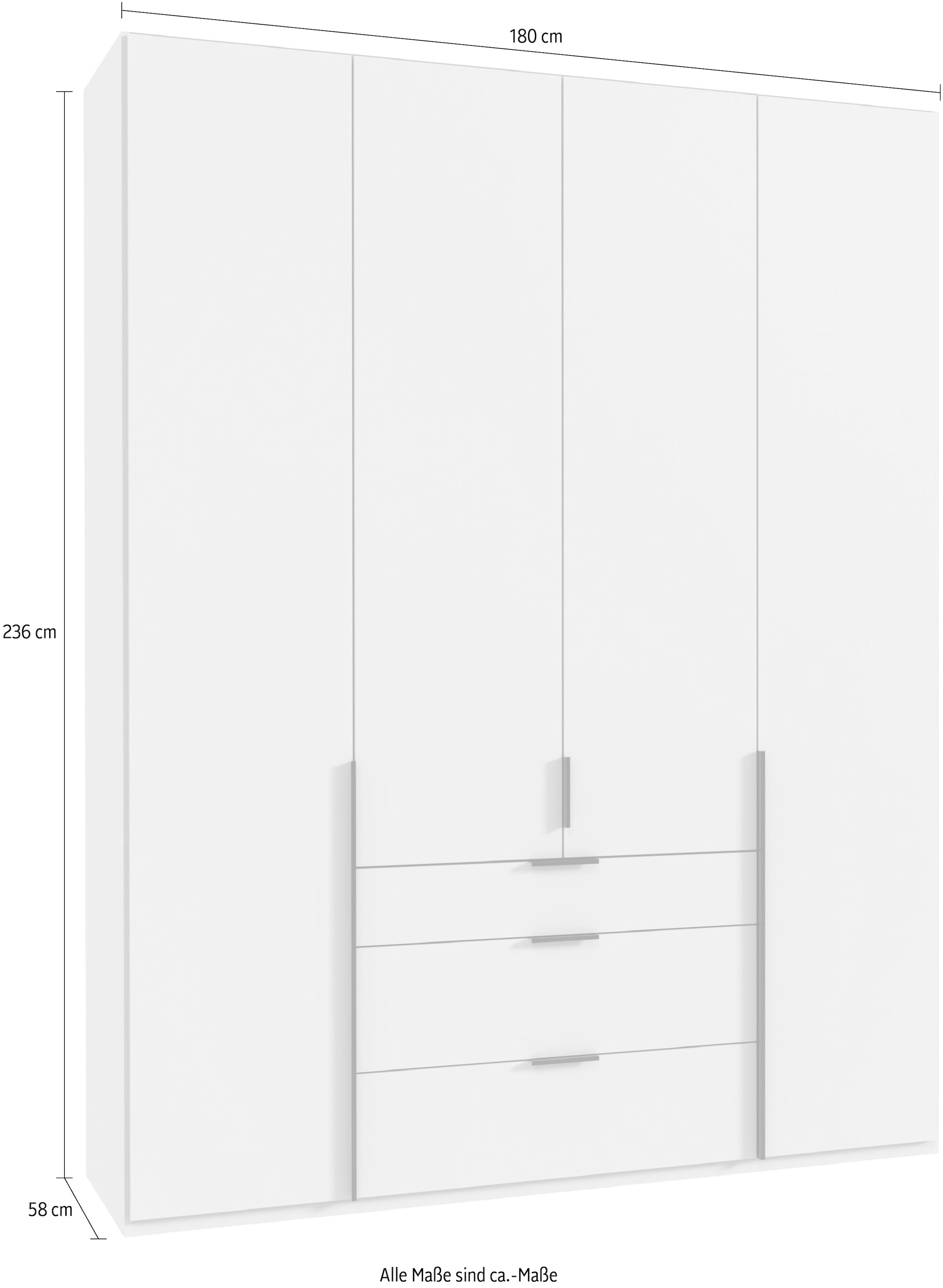 Wimex Drehtürenschrank »Mugano, 135 oder 180cm breit, 208 oder 236cm hoch, Made in Germany«, (mit langen Griffstangen aus Metall), wahlweise mit oder ohne Spiegel, mit Schubladen