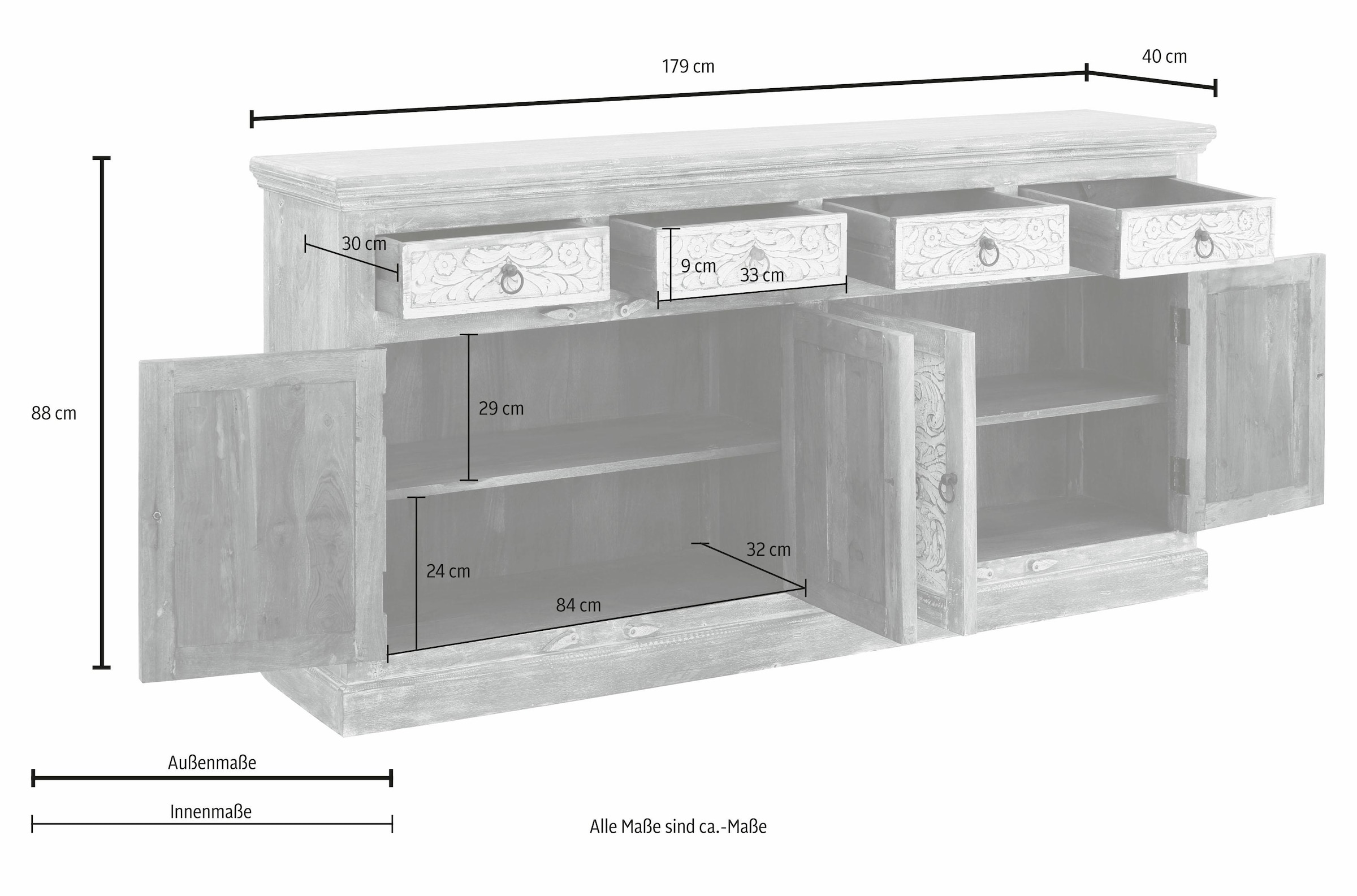 Home affaire Sideboard »Malati«, Breite 179 cm