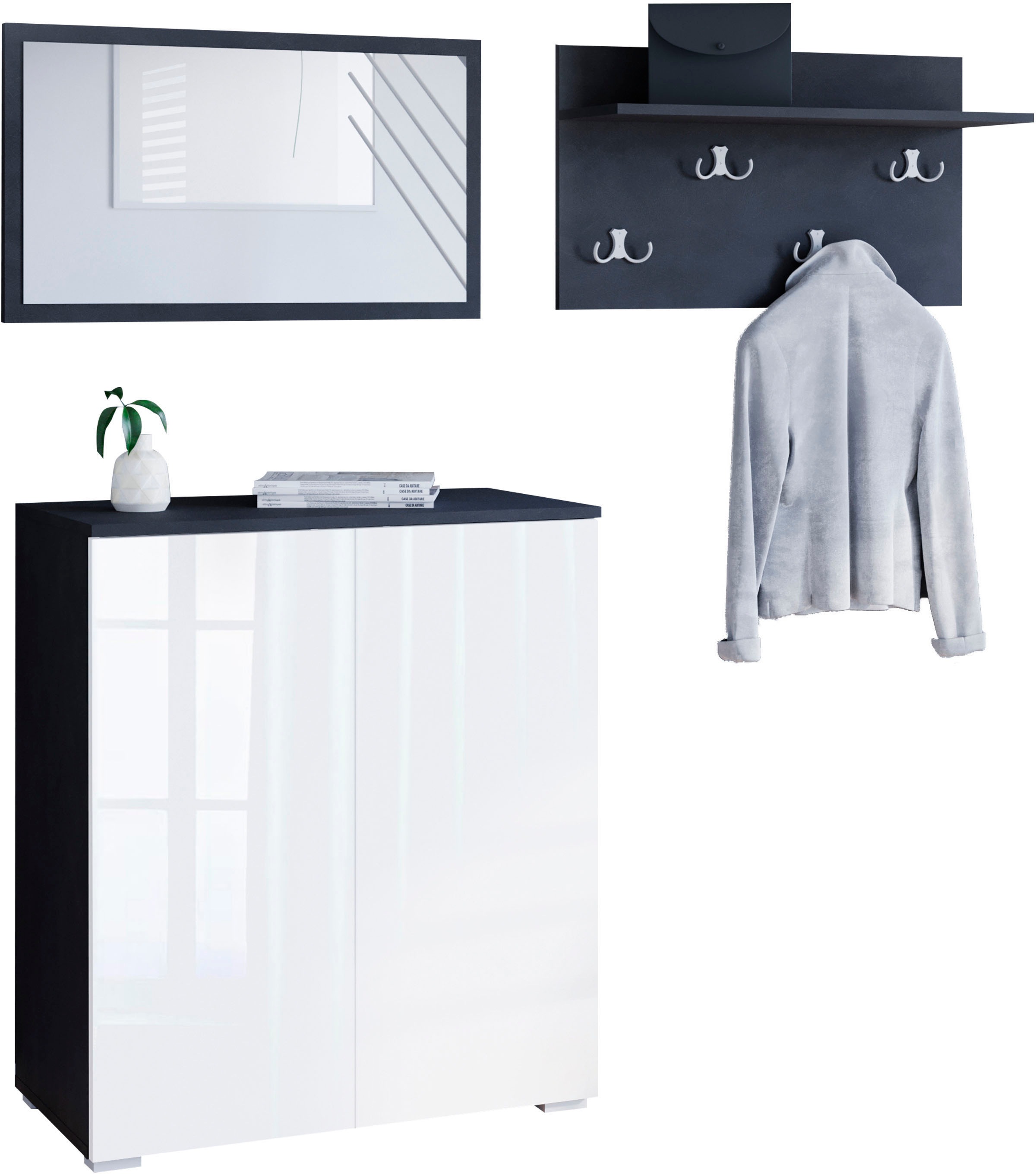 INOSIGN Garderoben-Set »PARIS/ TOKYO«, (Komplett-Set, 3 St.), Kompaktgarderobe Breite 150cm mit Spiegel für Ihren Eingangsbereich