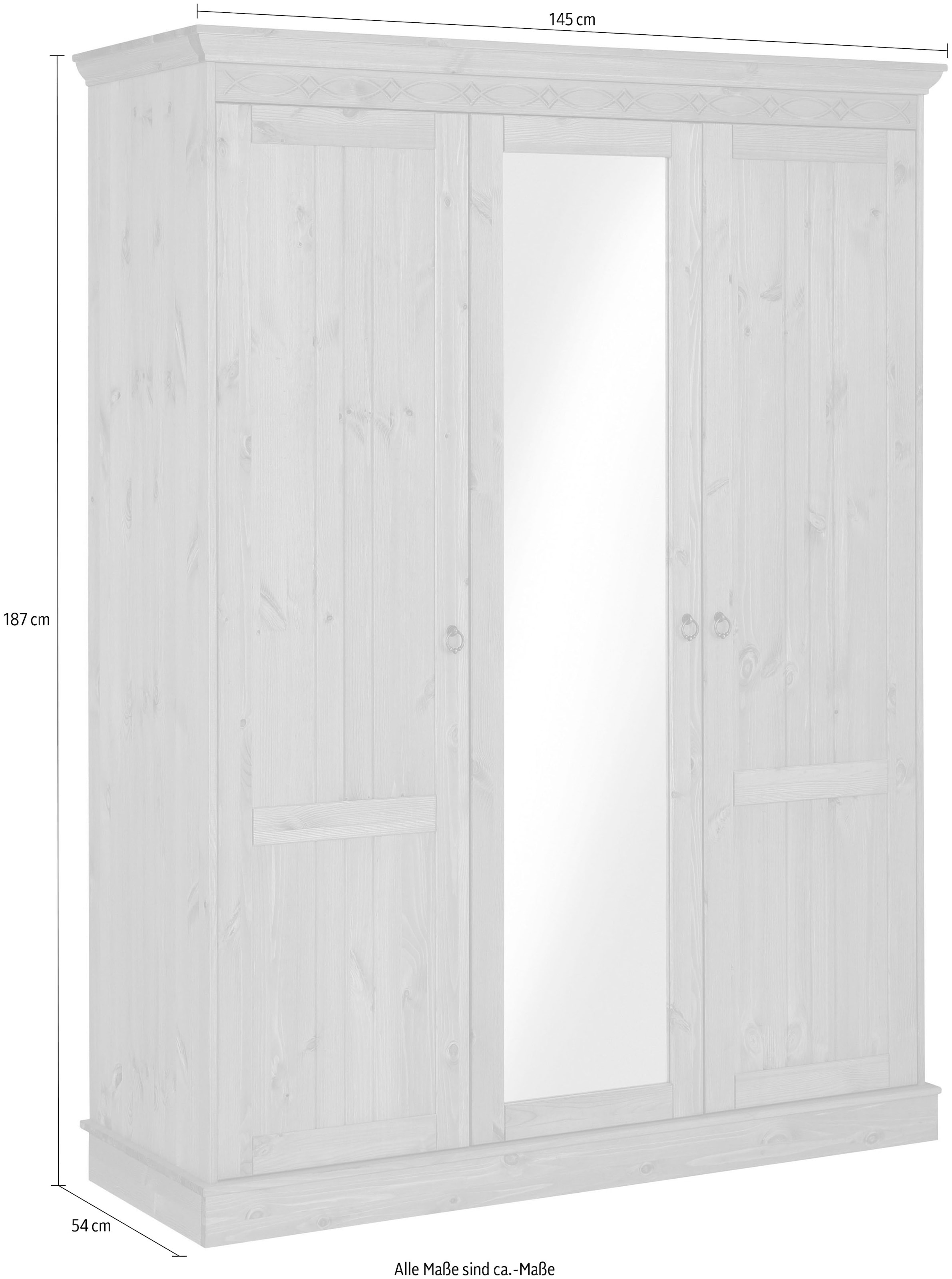 Home affaire Drehtürenschrank »Indra«, (3 Breiten: 100/145/233 cm H/T ca.187/54 cm), aus massiver Kiefer, mit Spiegel bei der 3- und 5trg.Variante