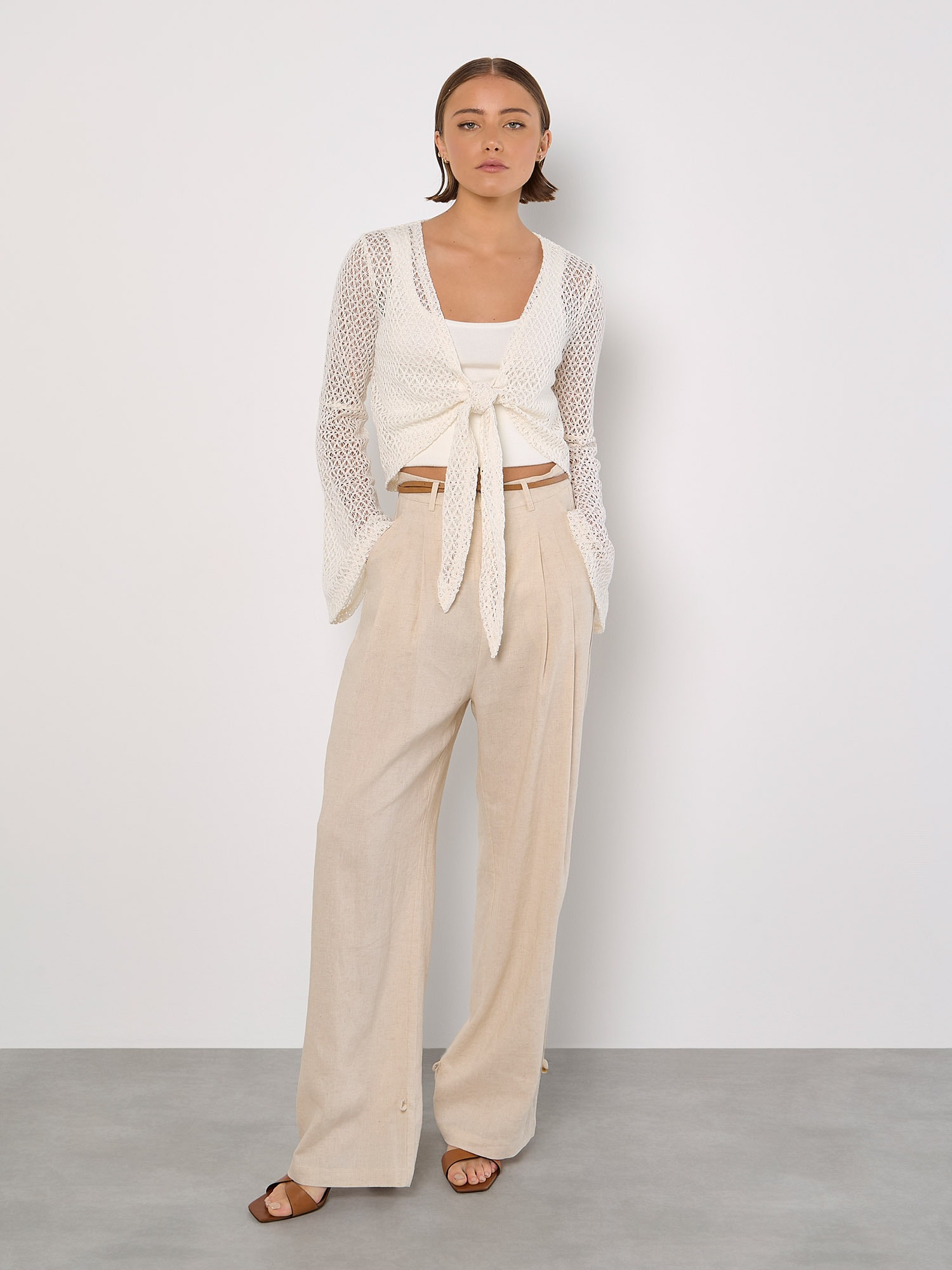 Apricot Cardigan »Gehäkelte Diamant-Krawatten-Strickjacke« zum Knoten