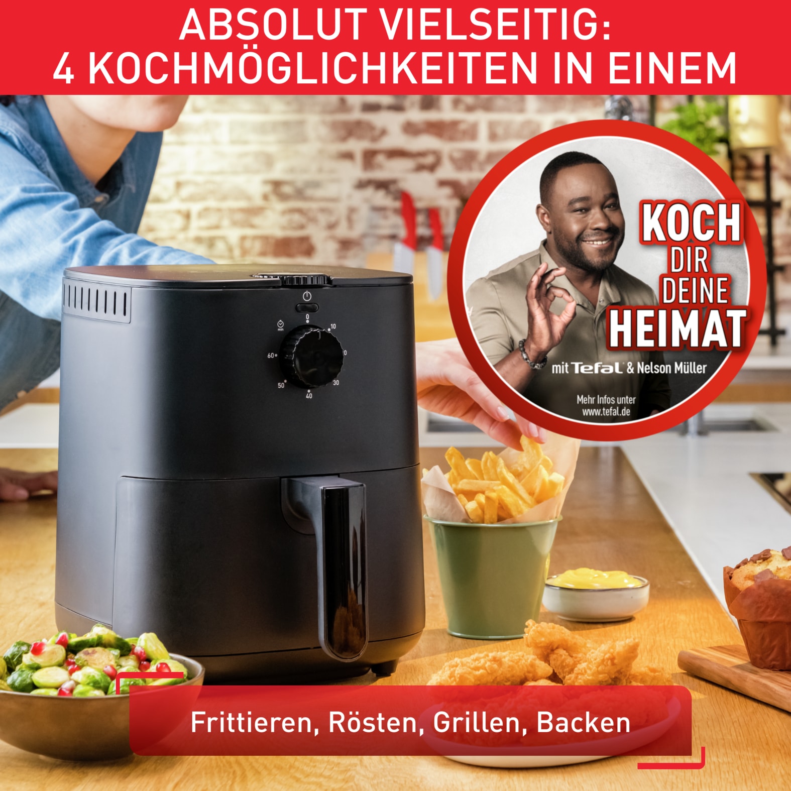 Tefal Heißluftfritteuse »EY1308 Easy Fry Essential«, 1430 W, für 2-4 Personen, schnell & energiesparend, einfache Reinigung, EY1308