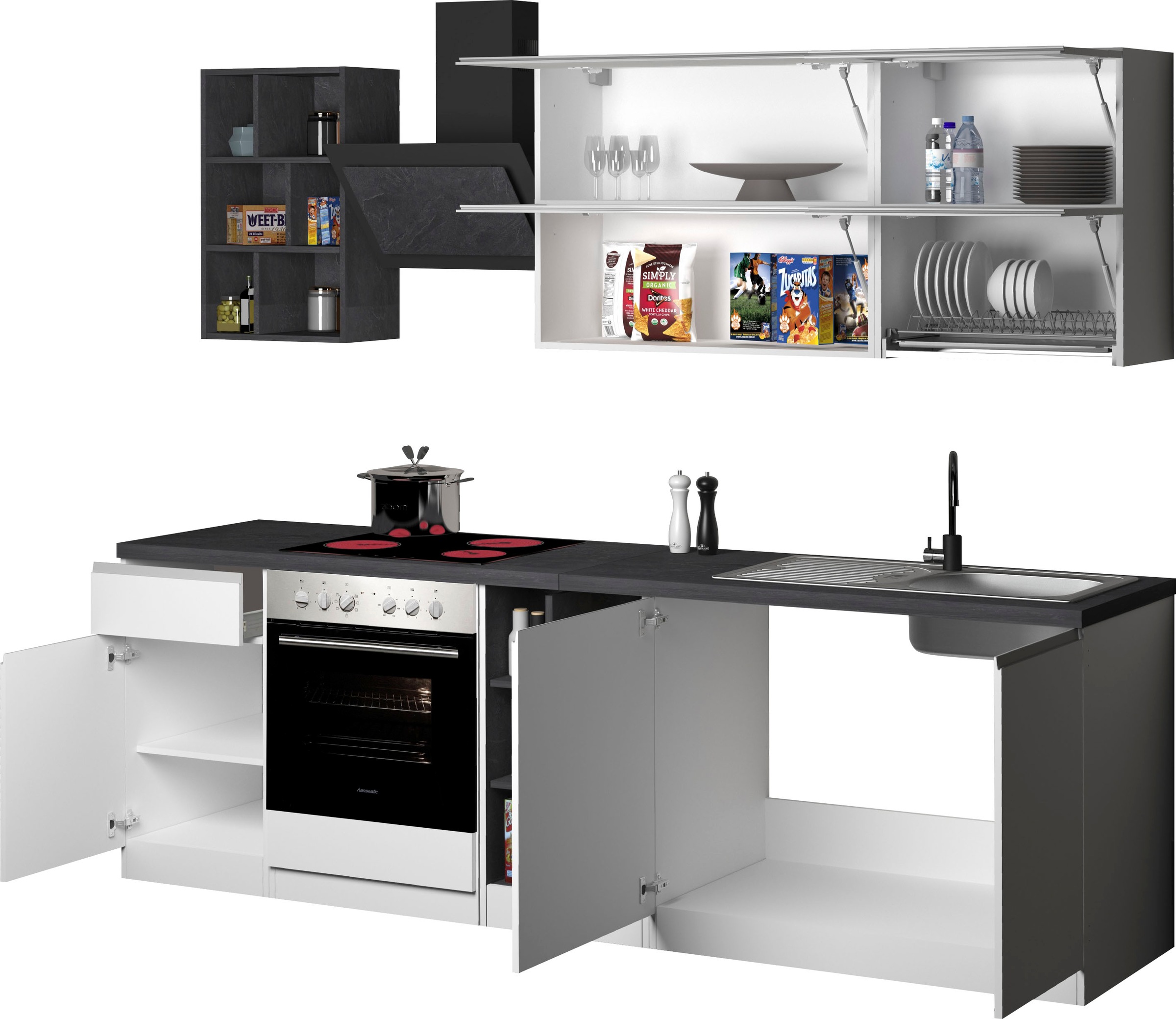 KOCHSTATION Küchenzeile »KS-Sole«, Breite 256 cm, Hängeregal, Geschirrabtropfschrank, ohne E-Geräte