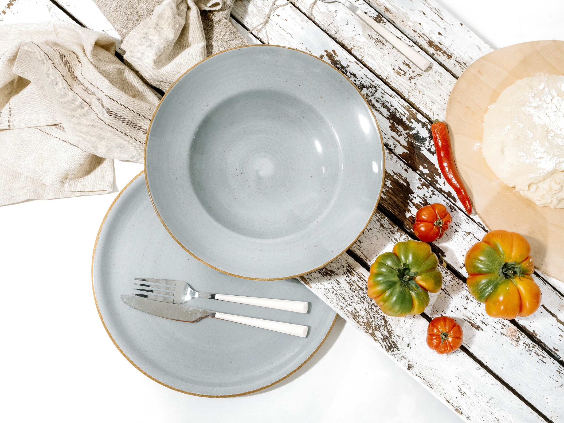 CreaTable Pastateller »Vintage Nature, Pastateller 27 cm 4-tlg« Handgemalt, Gesprenkelt, Rustikales Außenband