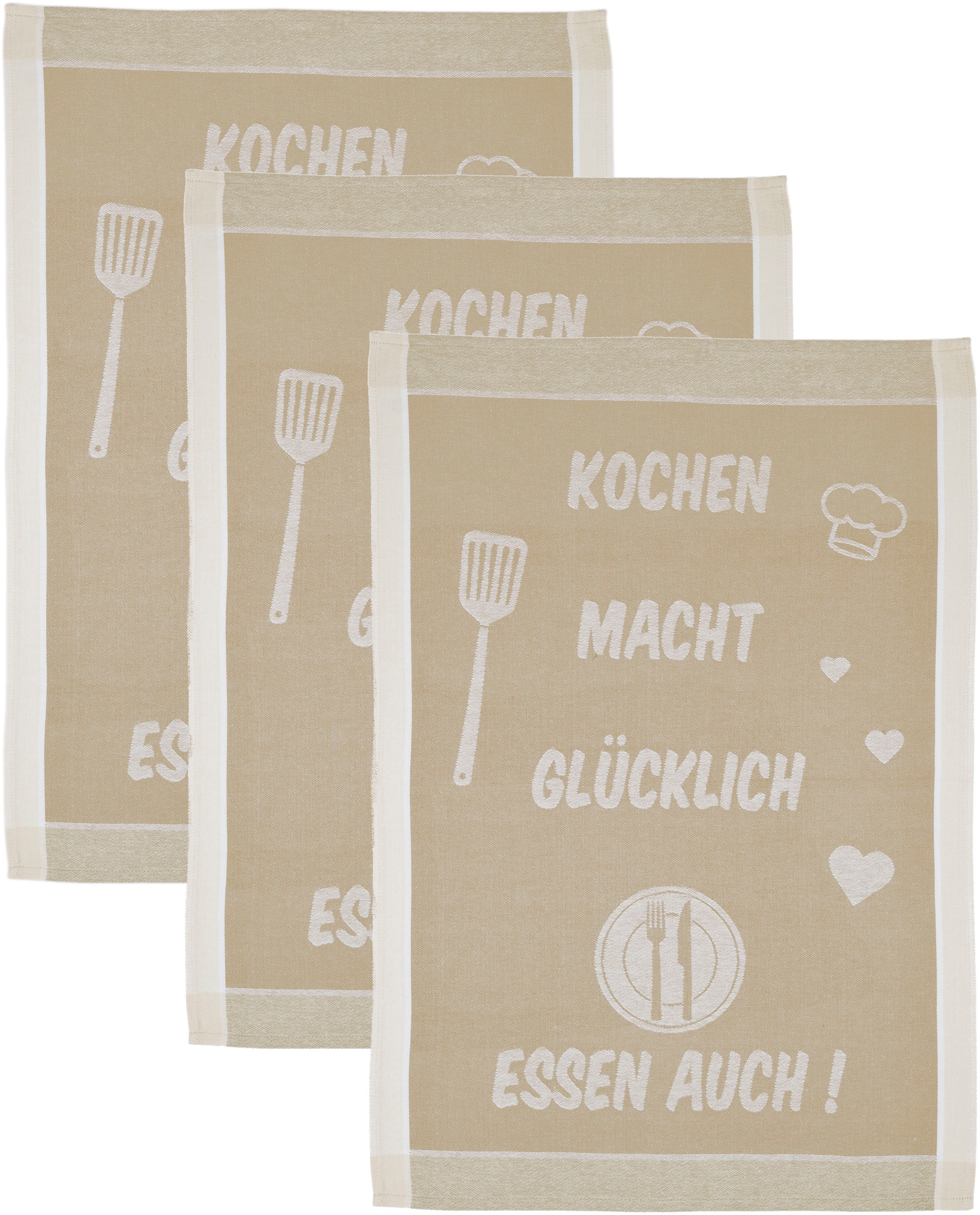 ROSS Geschirrtuch »Kochen macht glücklich... Essen auch«, (Set, 3 tlg.), Sprüchetuch,... kaufen