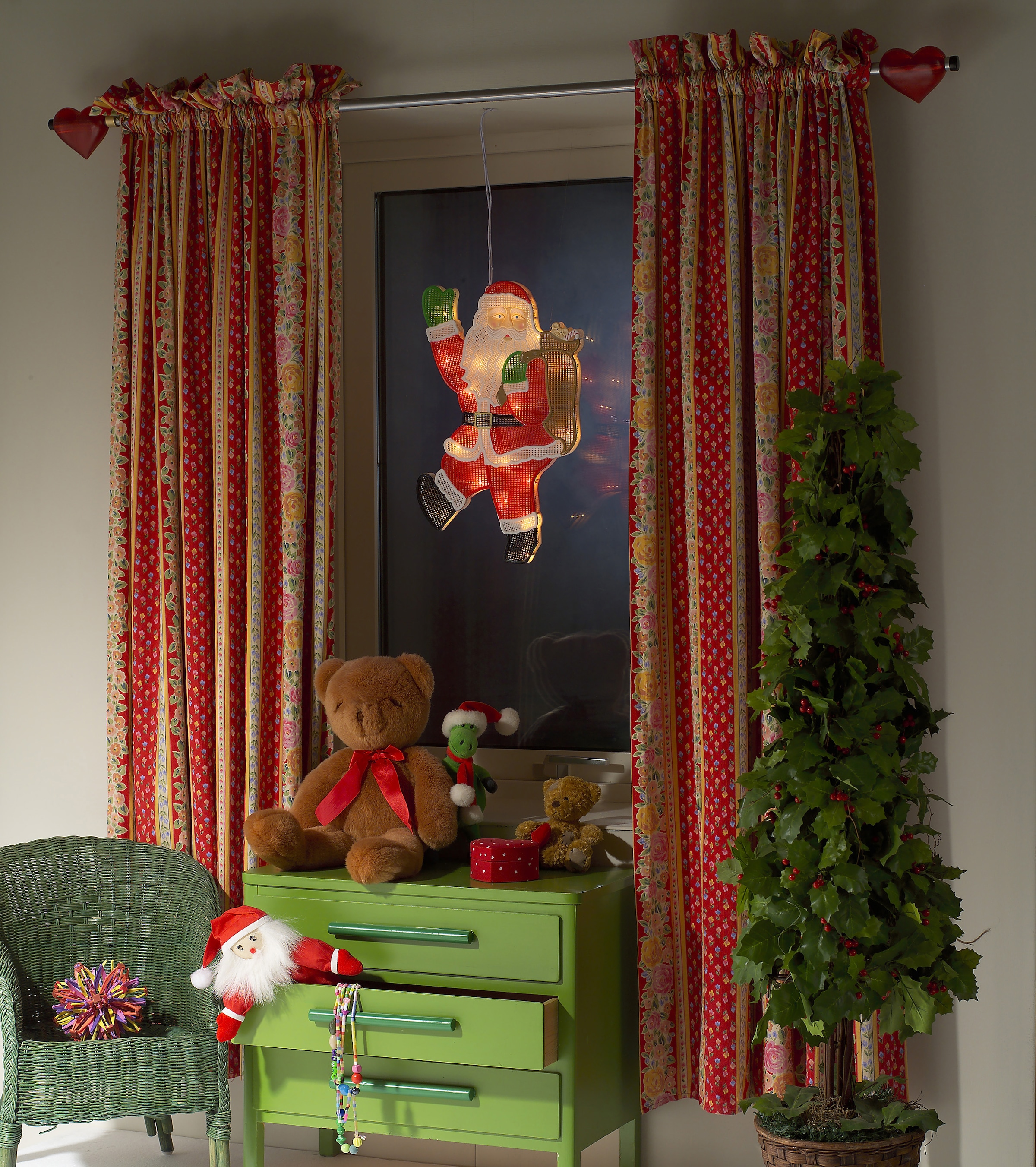 Fensterbild Weihnachtsmann mit Lichteffekten
