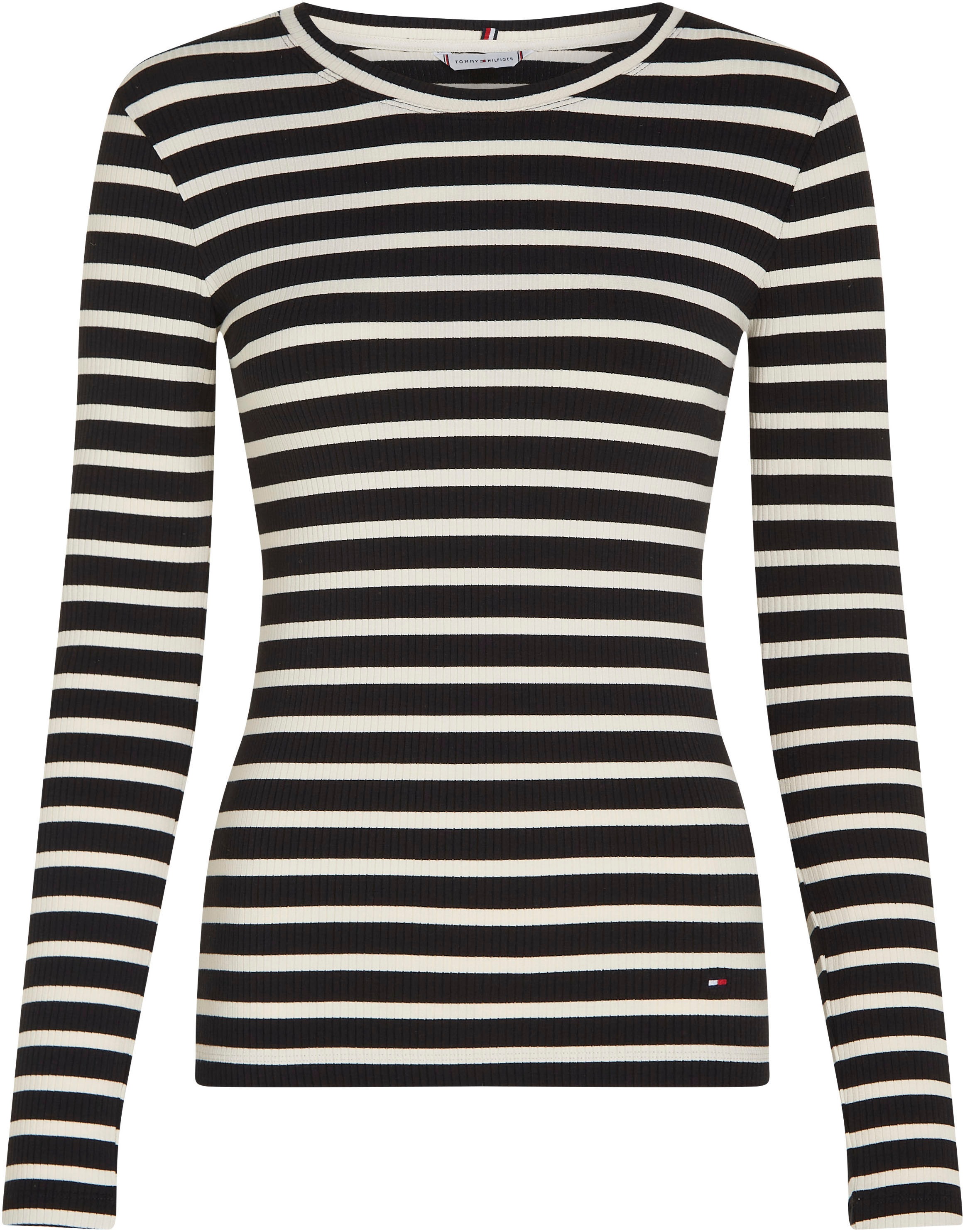 Tommy Hilfiger Langarmshirt »SLIM 5X2 RIB STRIPE C-NK LS«, mit Logoprägung